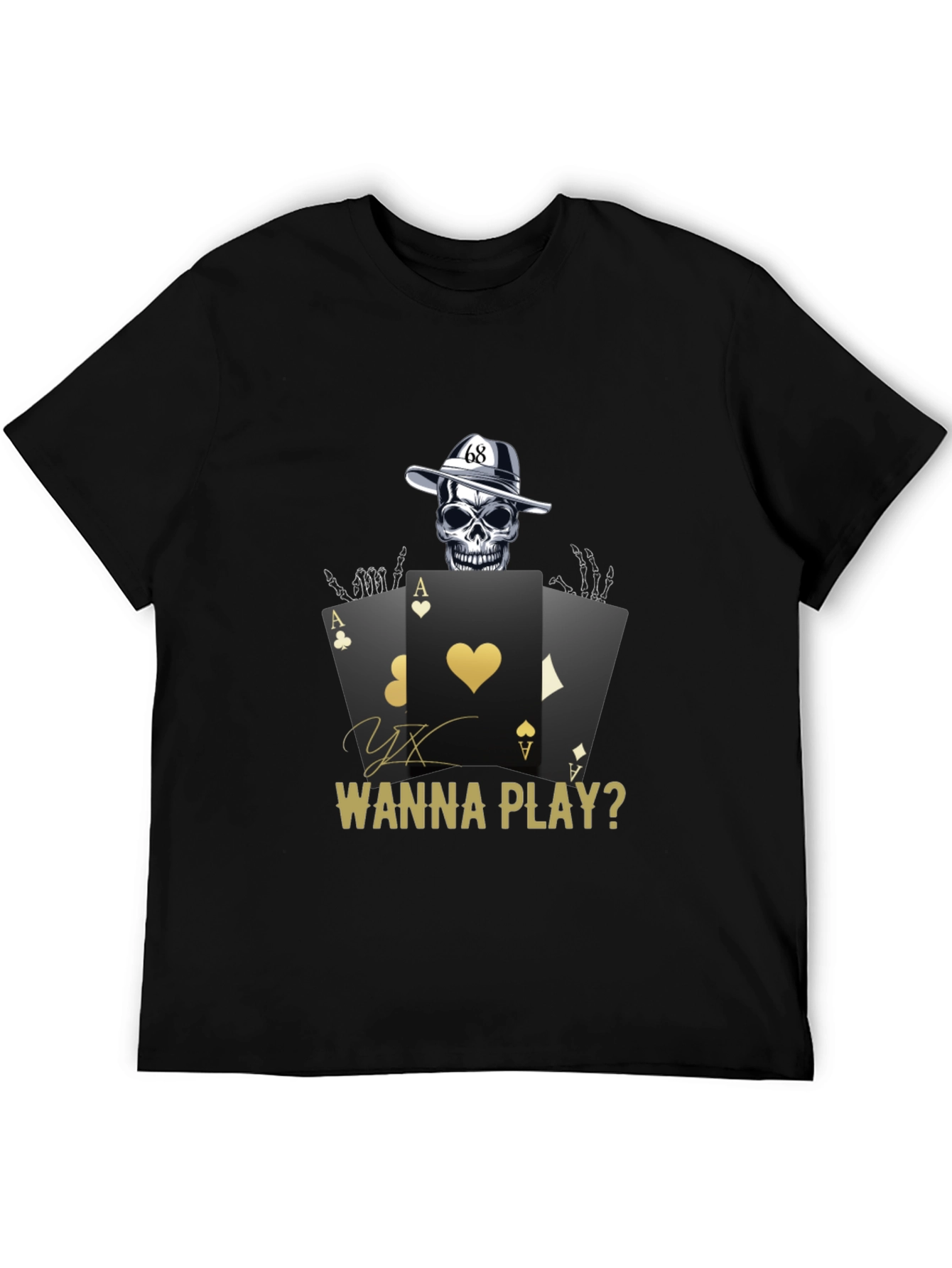Gambler Skull Graphic T-Shirt - Wanna Play? Cotton Tee