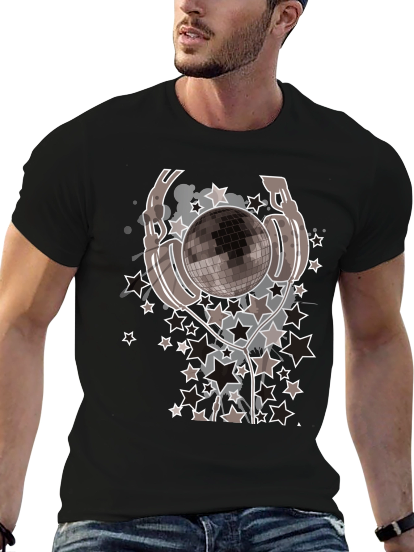 Disco Ball Headphones Graphic Tee - Mens Black T-Shirt