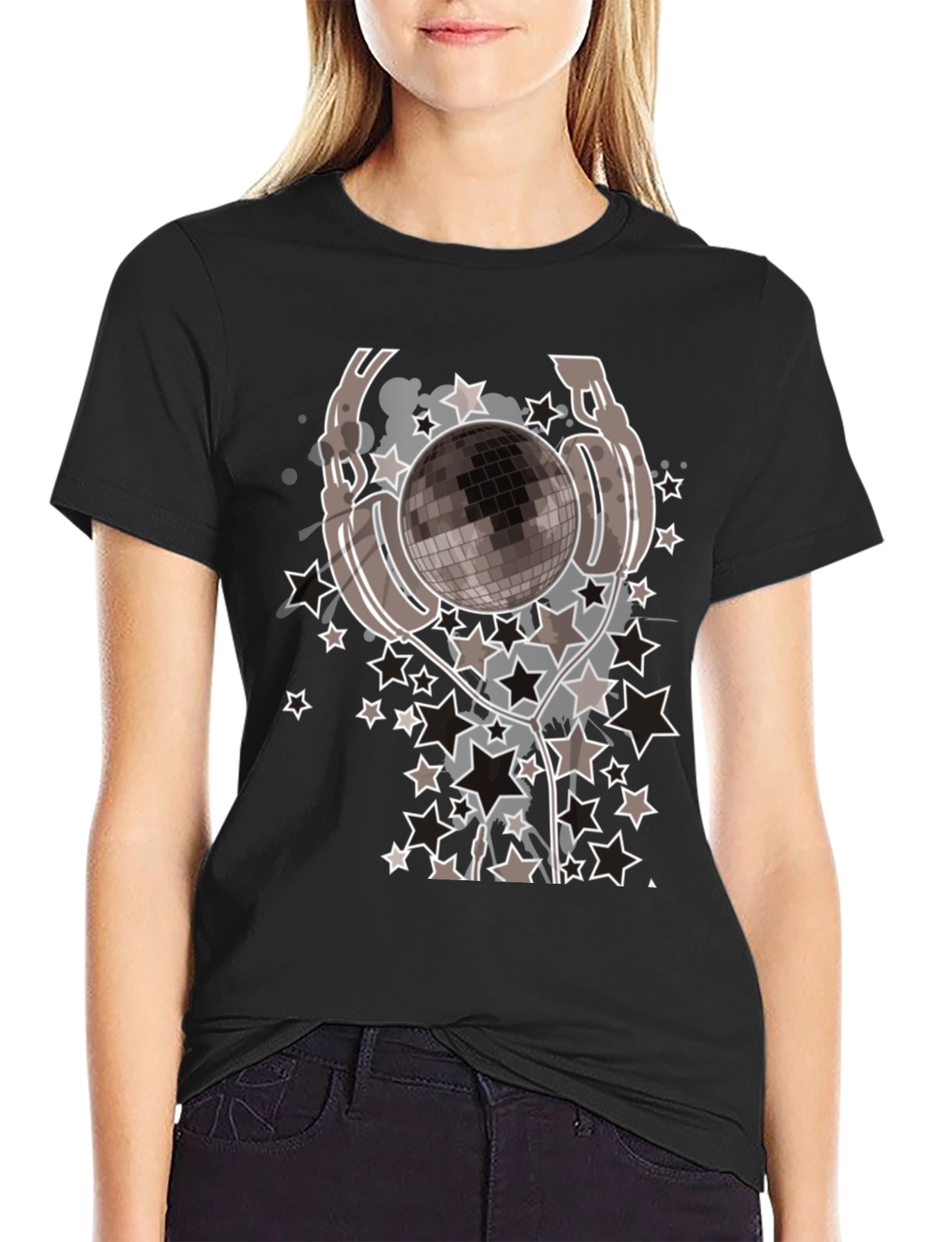 Disco Ball Headphones Graphic Tee - Mens Black T-Shirt