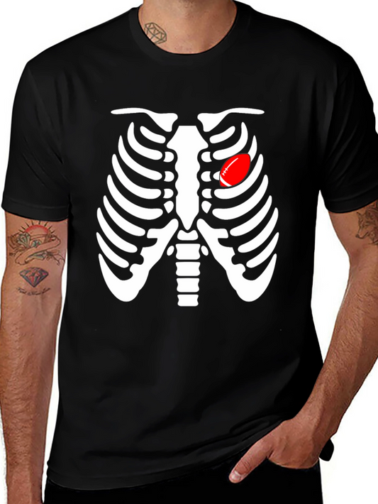 Skeleton Rib Cage Football Heart Graphic Tee