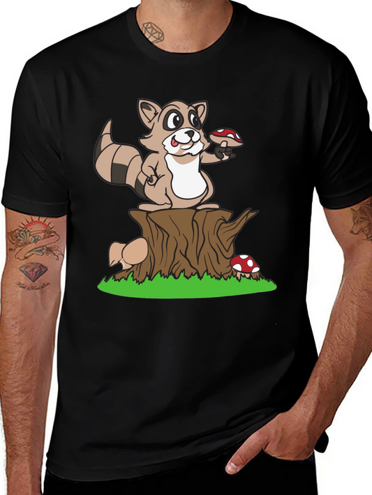 Cute Raccoon & Mushroom Graphic T-Shirt