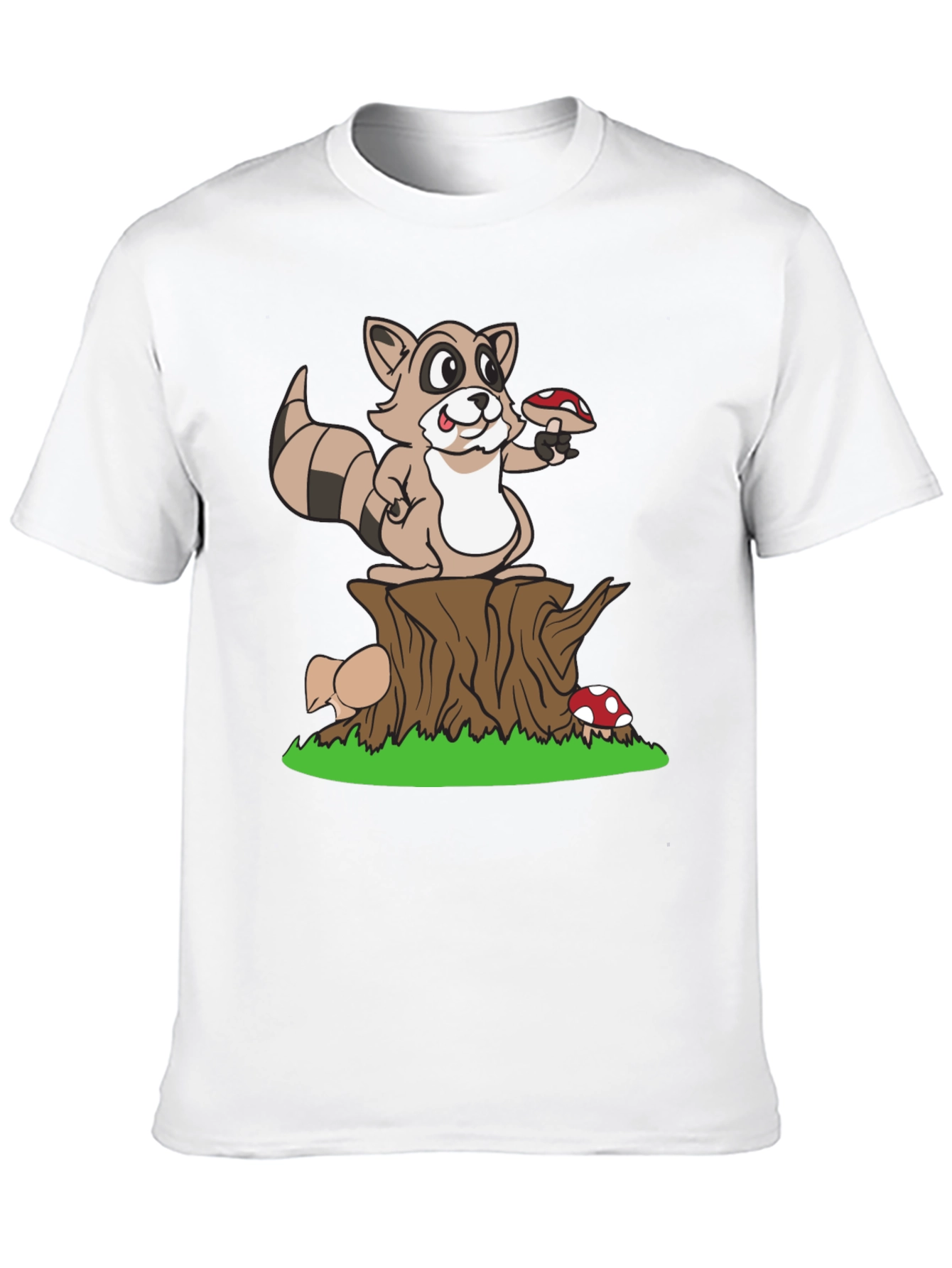 Cute Raccoon & Mushroom Graphic T-Shirt