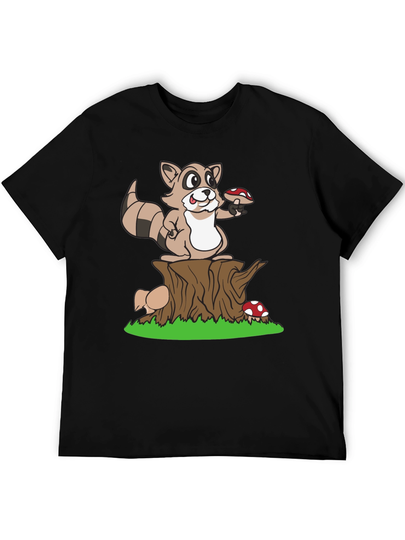 Cute Raccoon & Mushroom Graphic T-Shirt