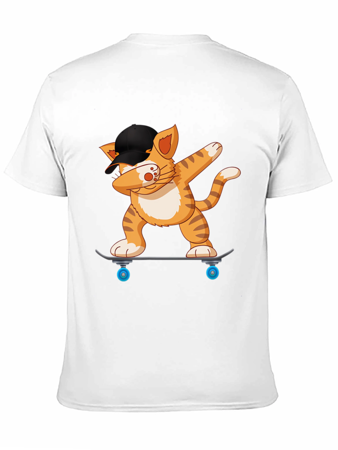 Cool Cat Dabbing on Skateboard Black T-Shirt