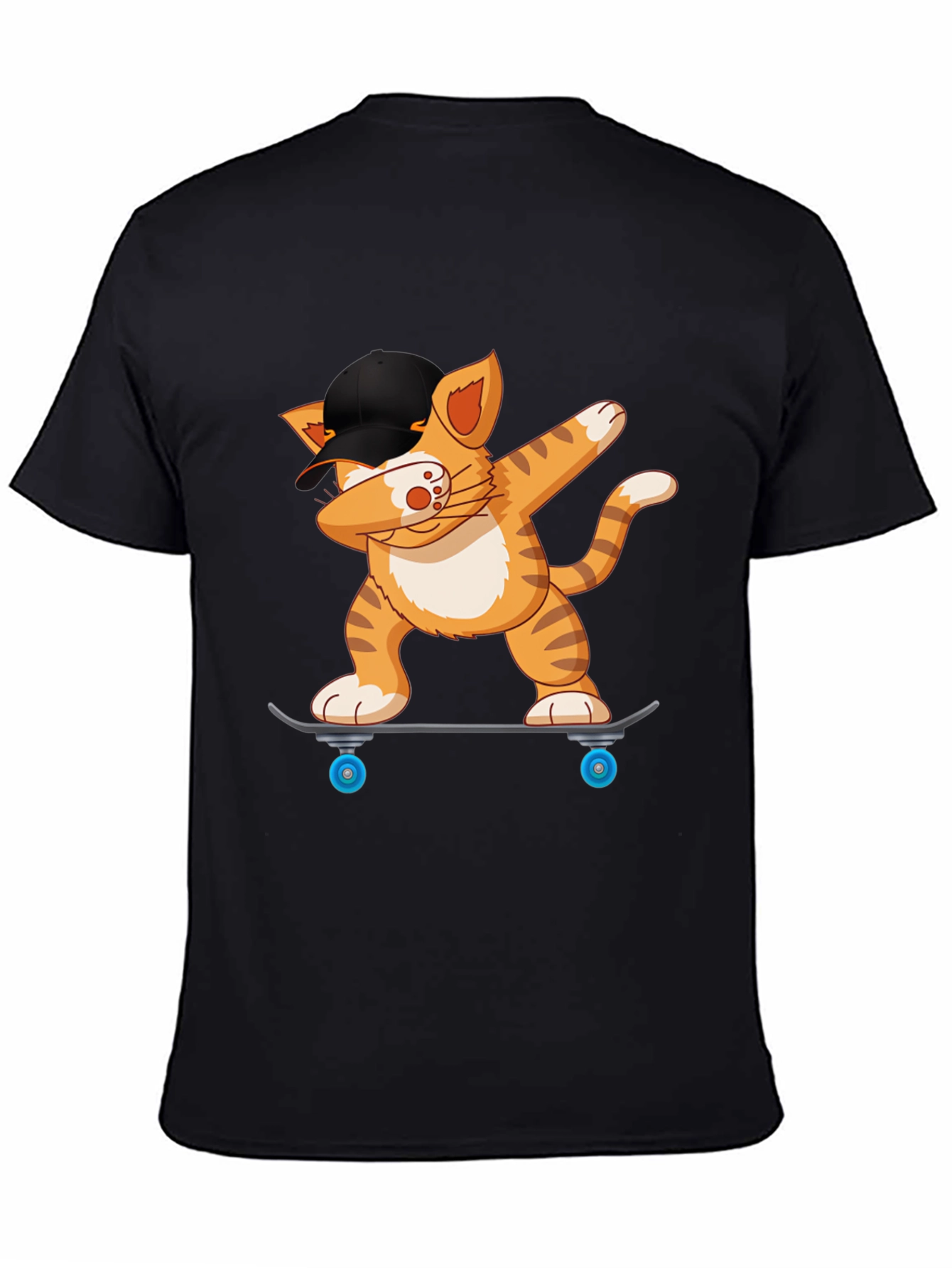 Cool Cat Dabbing on Skateboard Black T-Shirt