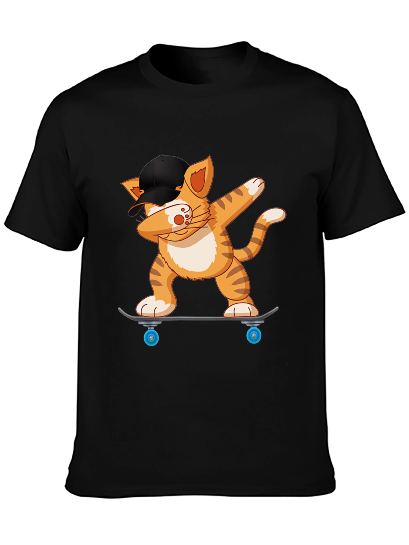 Cool Cat Dabbing on Skateboard Black T-Shirt