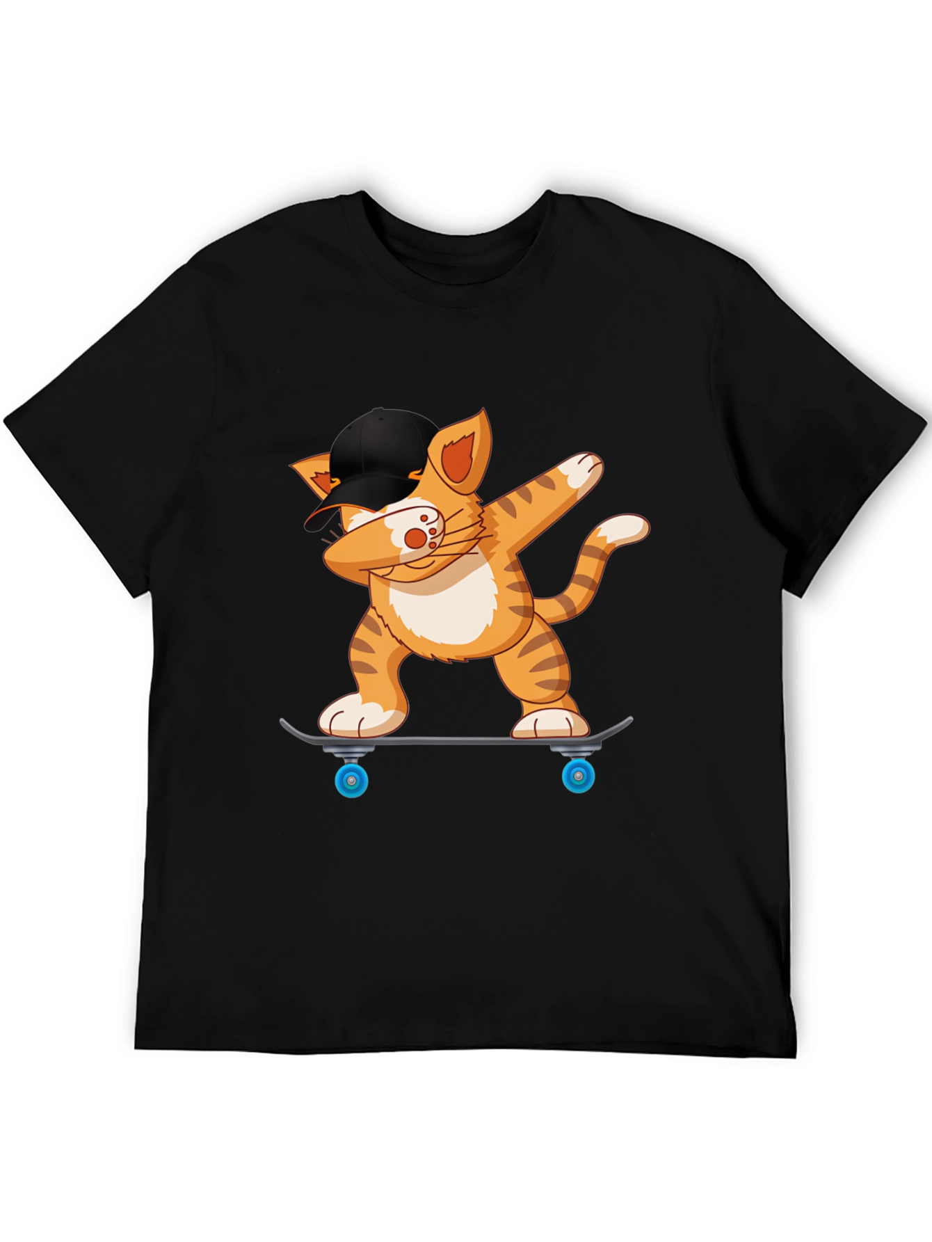 Cool Cat Dabbing on Skateboard Black T-Shirt