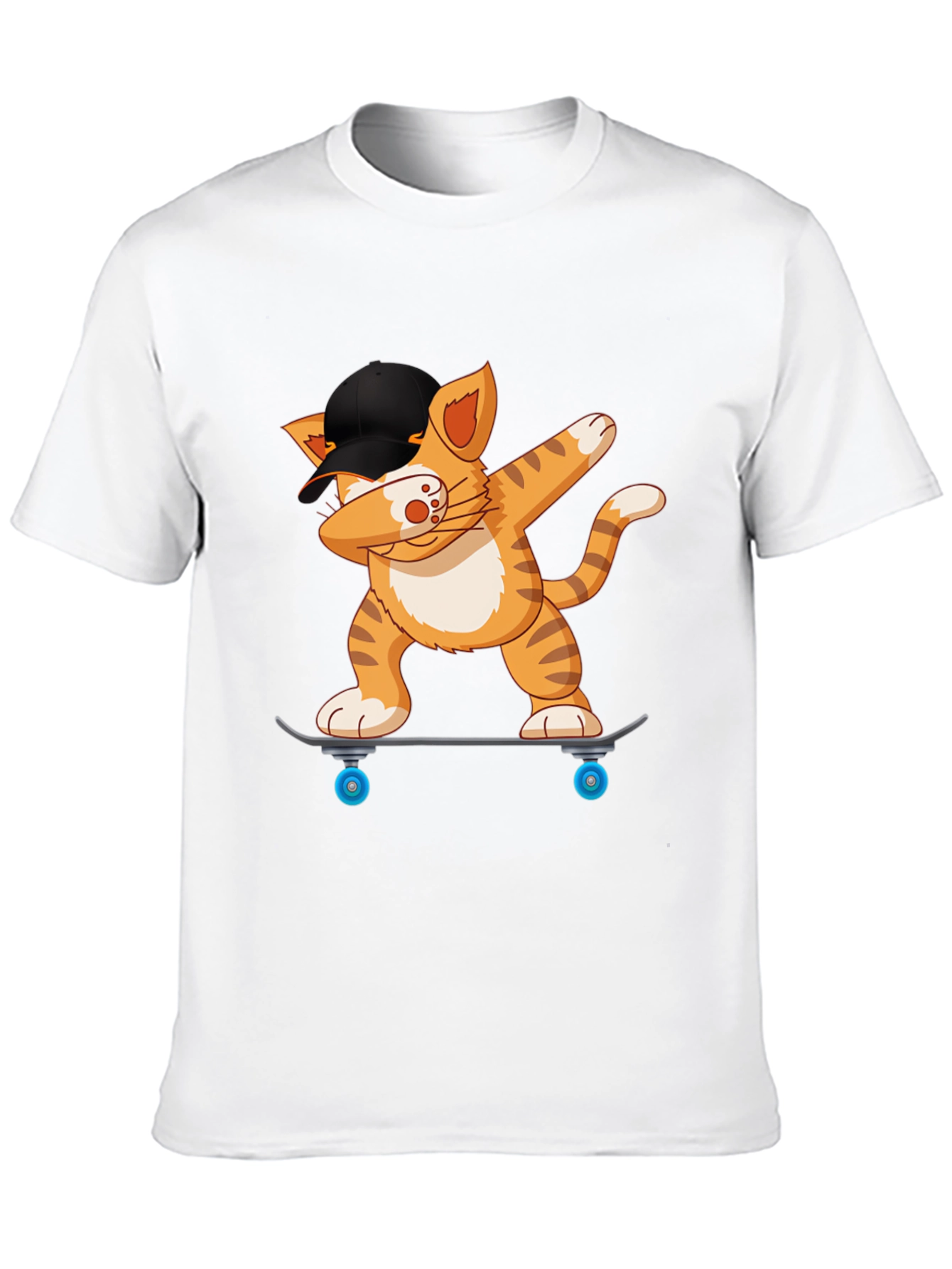 Cool Cat Dabbing on Skateboard Black T-Shirt