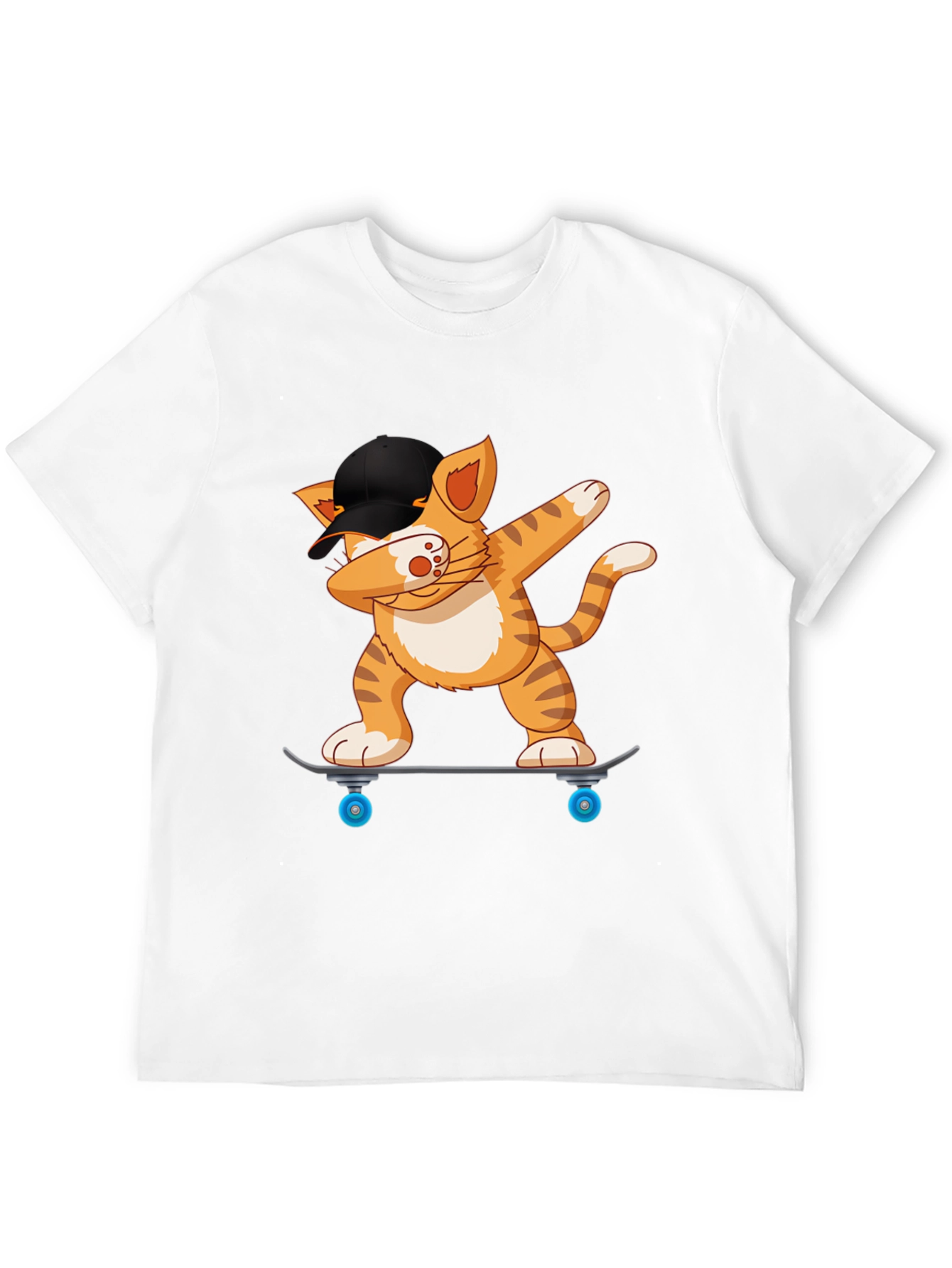 Cool Cat Dabbing on Skateboard Black T-Shirt