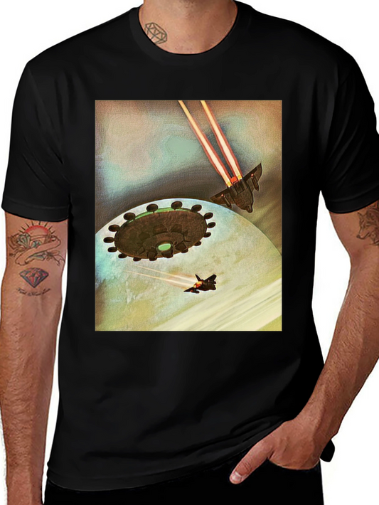 Sci-Fi Spaceship Battle Black T-Shirt
