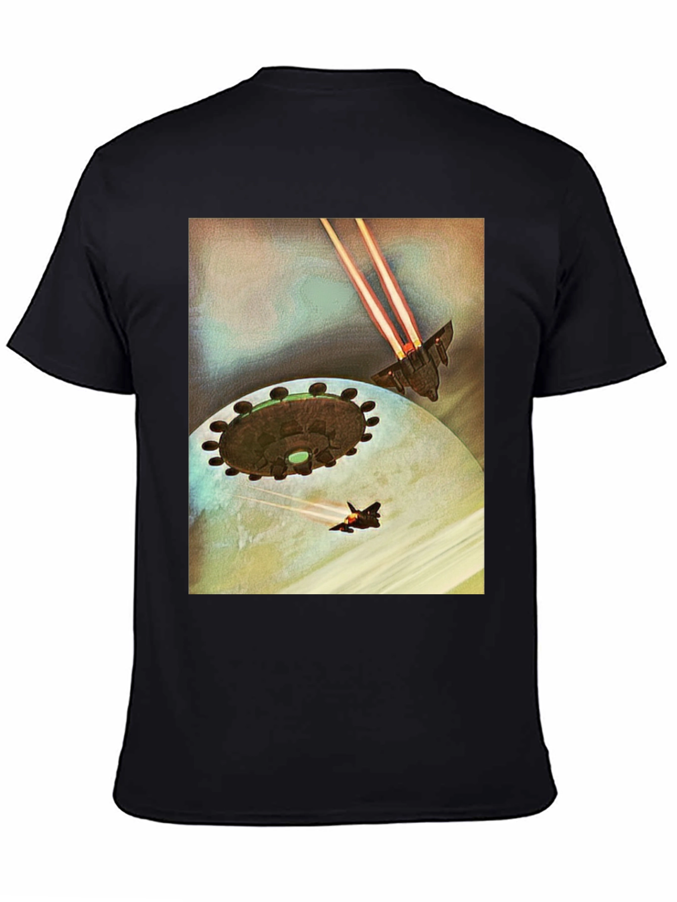 Sci-Fi Spaceship Battle Black T-Shirt