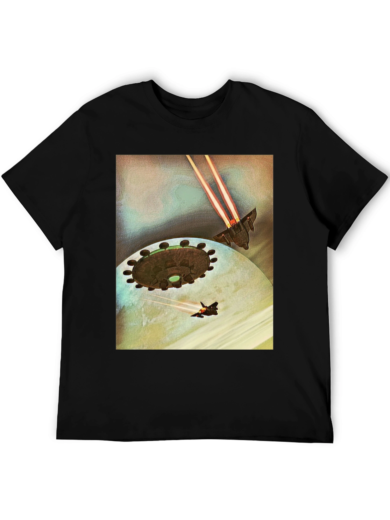 Sci-Fi Spaceship Battle Black T-Shirt