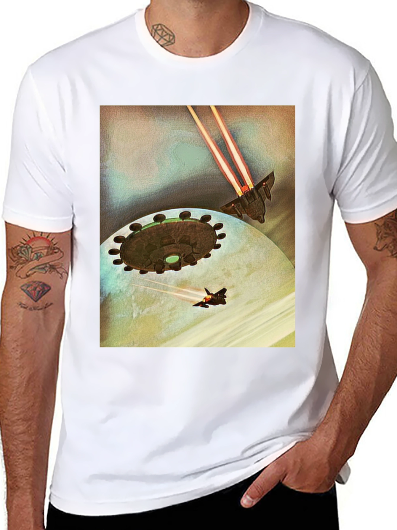 Sci-Fi Spaceship Battle Black T-Shirt