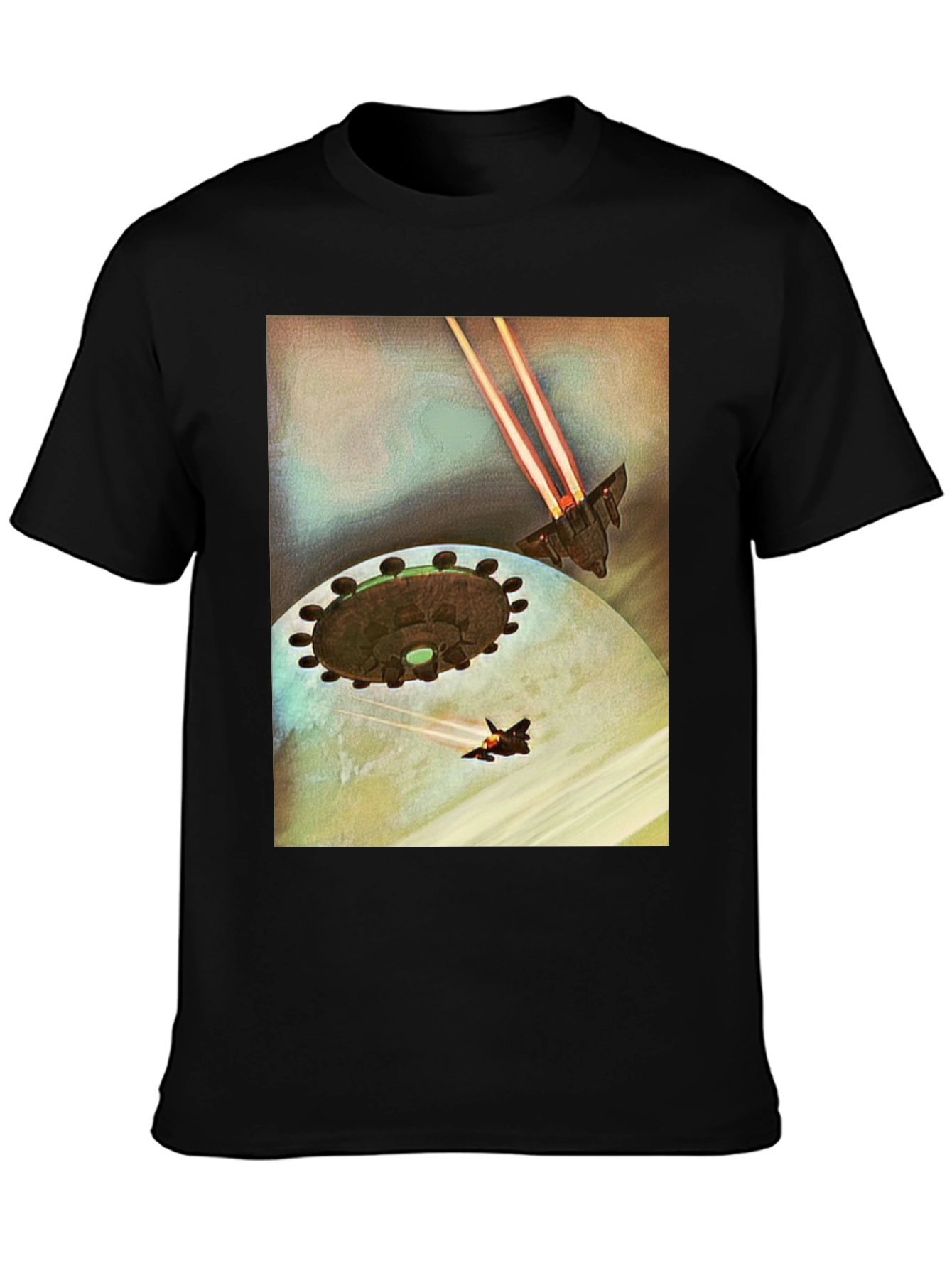 Sci-Fi Spaceship Battle Black T-Shirt