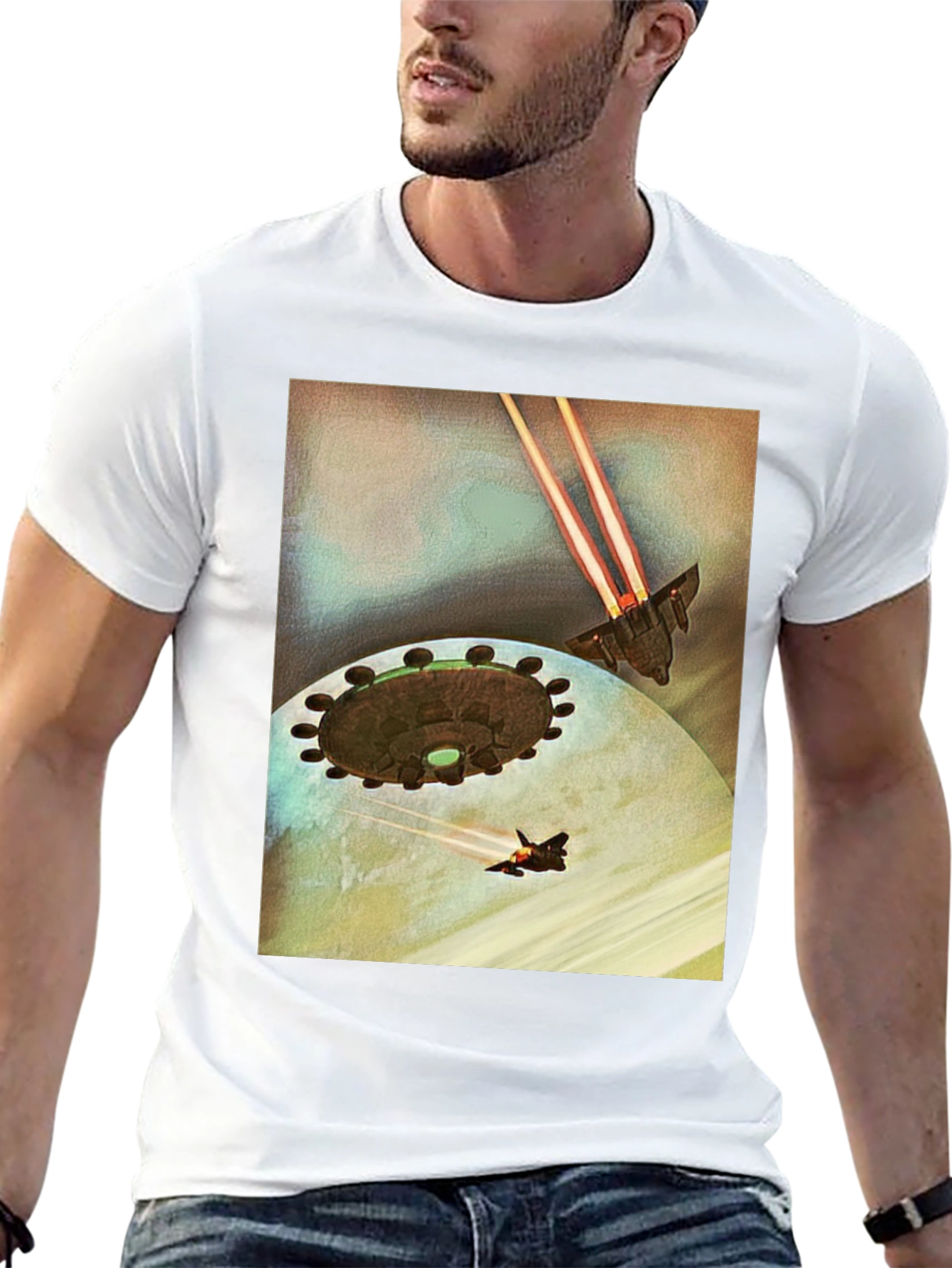 Sci-Fi Spaceship Battle Black T-Shirt