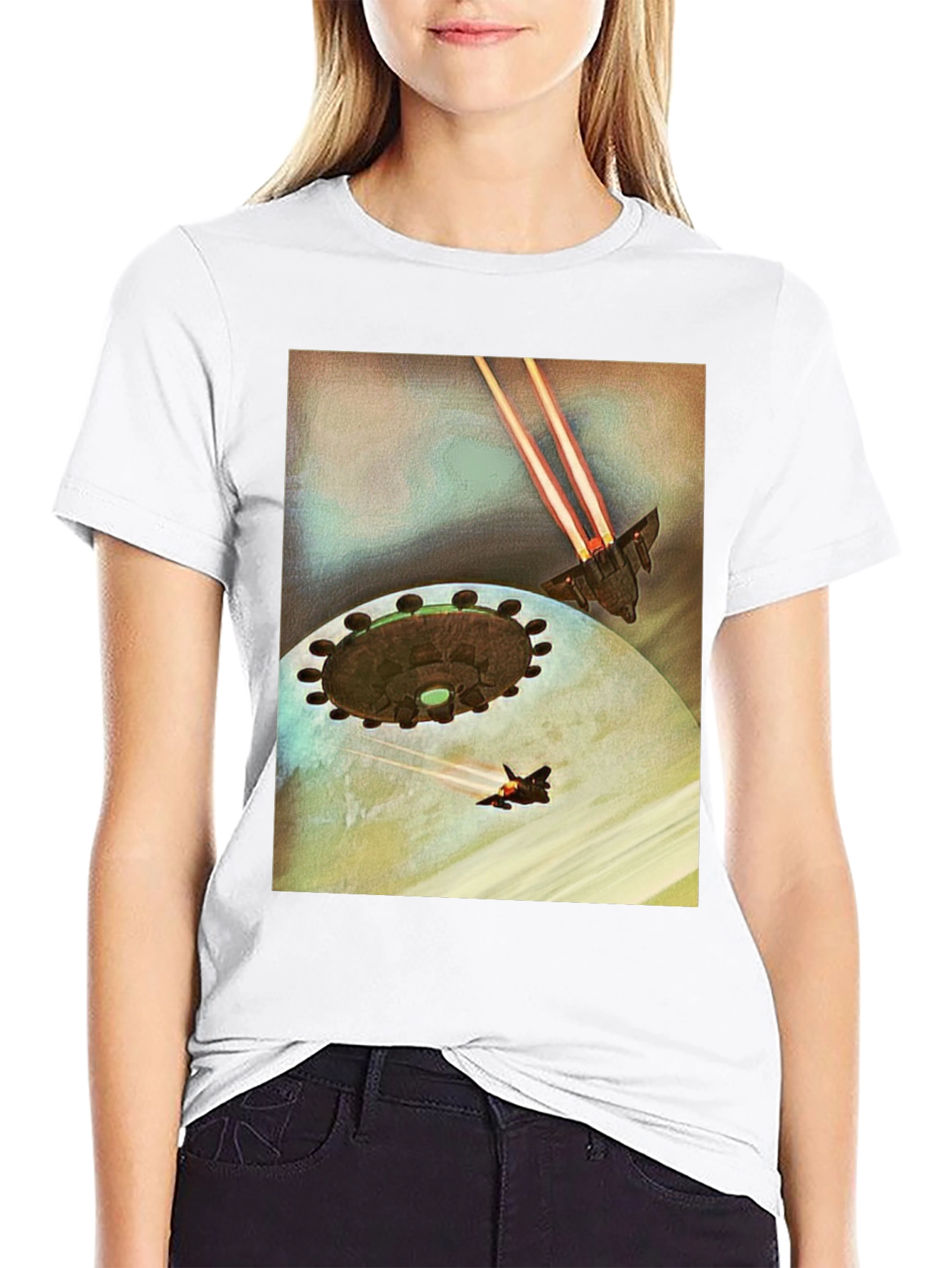 Sci-Fi Spaceship Battle Black T-Shirt