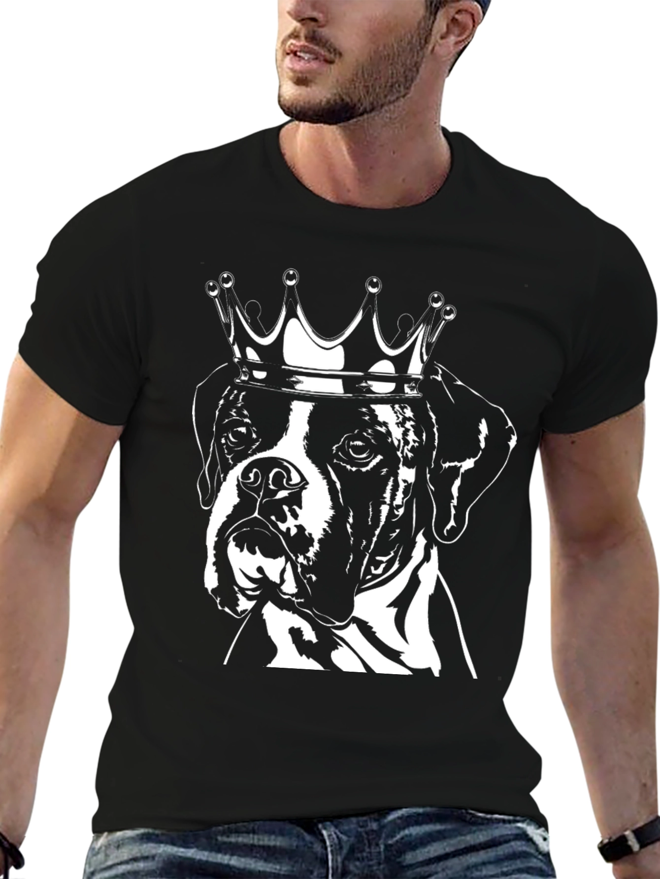 King Dog T-Shirt - Black Crew Neck Boxer Tee