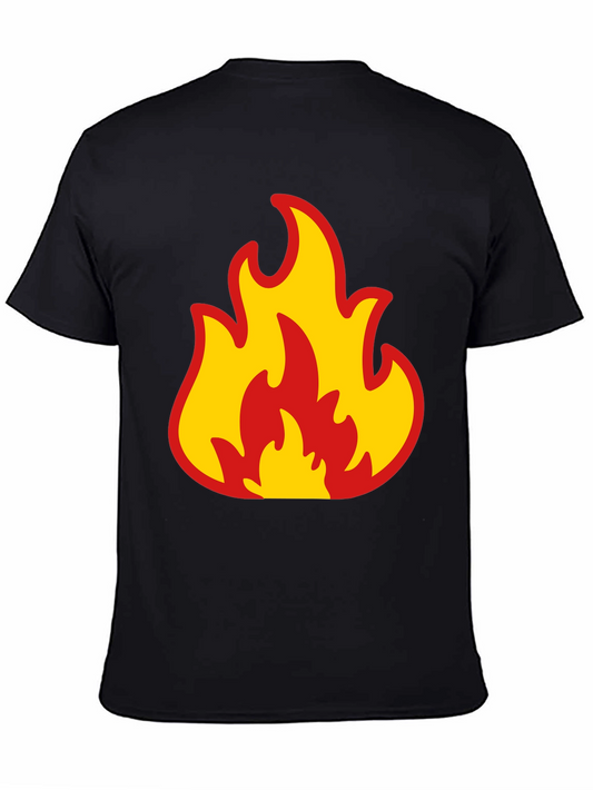 Bold Flame Graphic Tee - Black Cotton T-Shirt