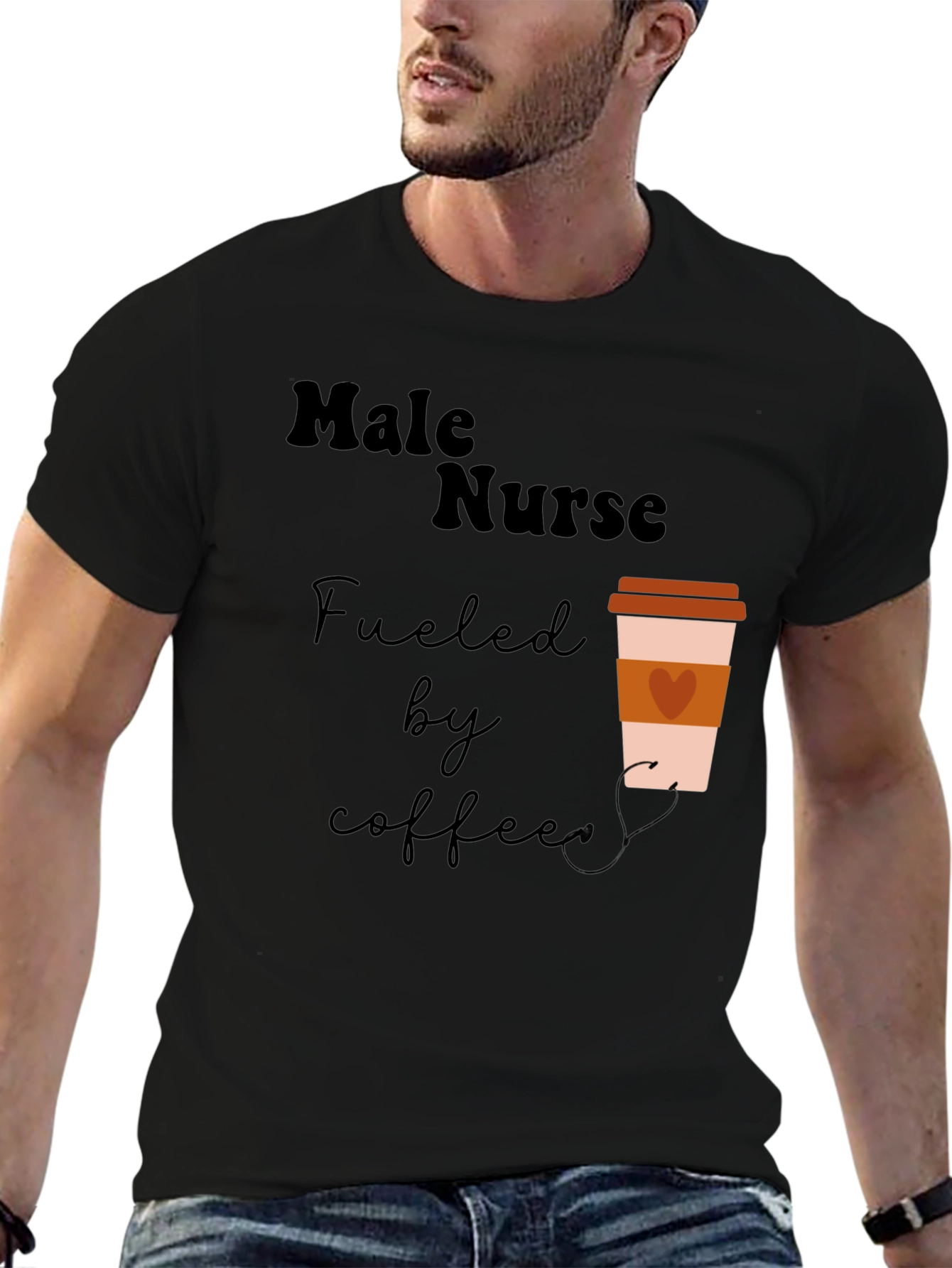 Male Nurse Fuelled by Coffee Graphic T-Shirt