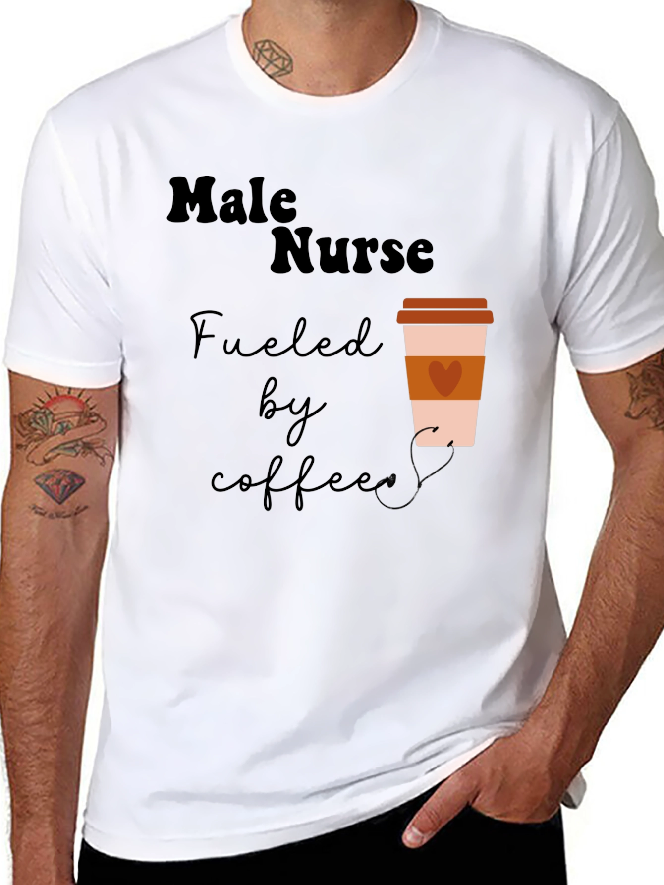 Male Nurse Fuelled by Coffee Graphic T-Shirt