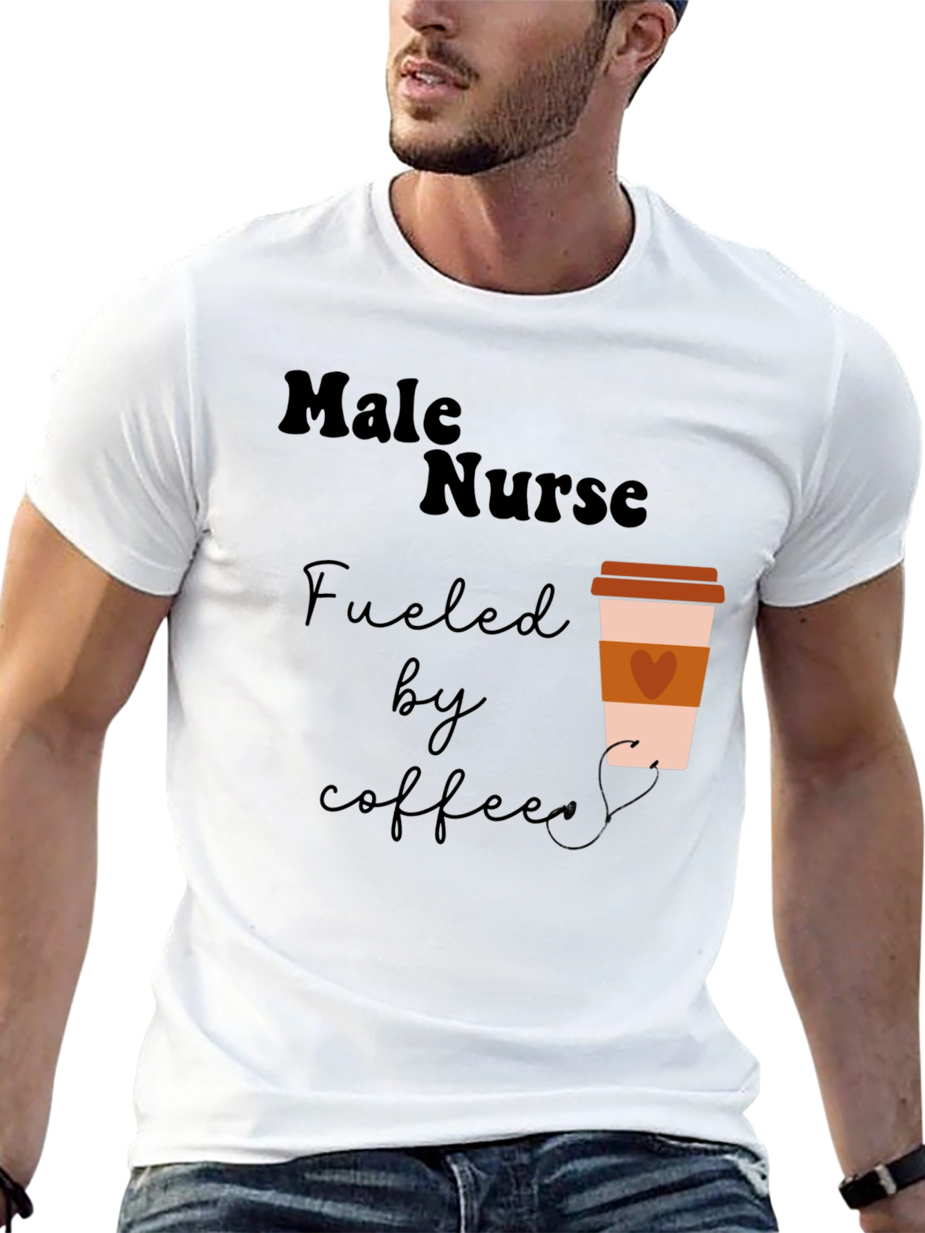 Male Nurse Fuelled by Coffee Graphic T-Shirt