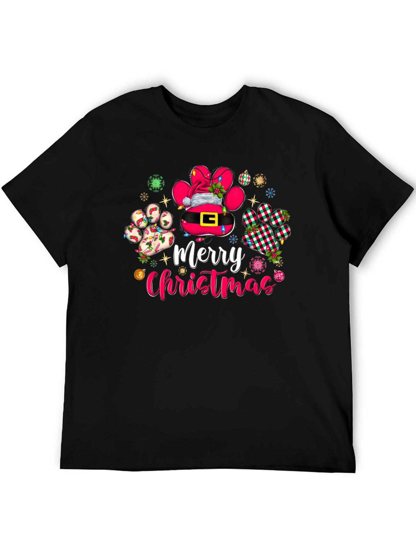 Merry Christmas Dog Paw Print T-Shirt