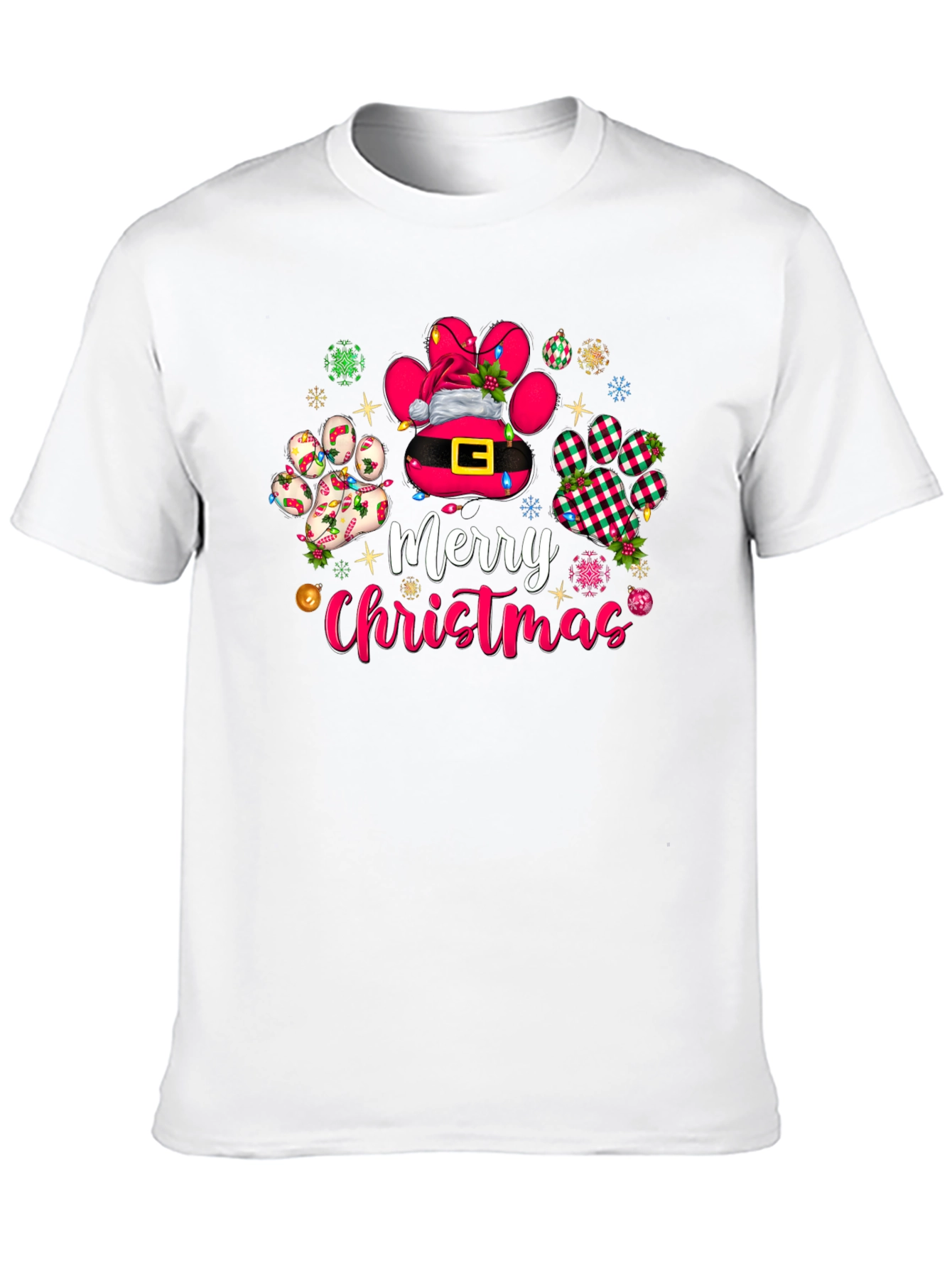 Merry Christmas Dog Paw Print T-Shirt