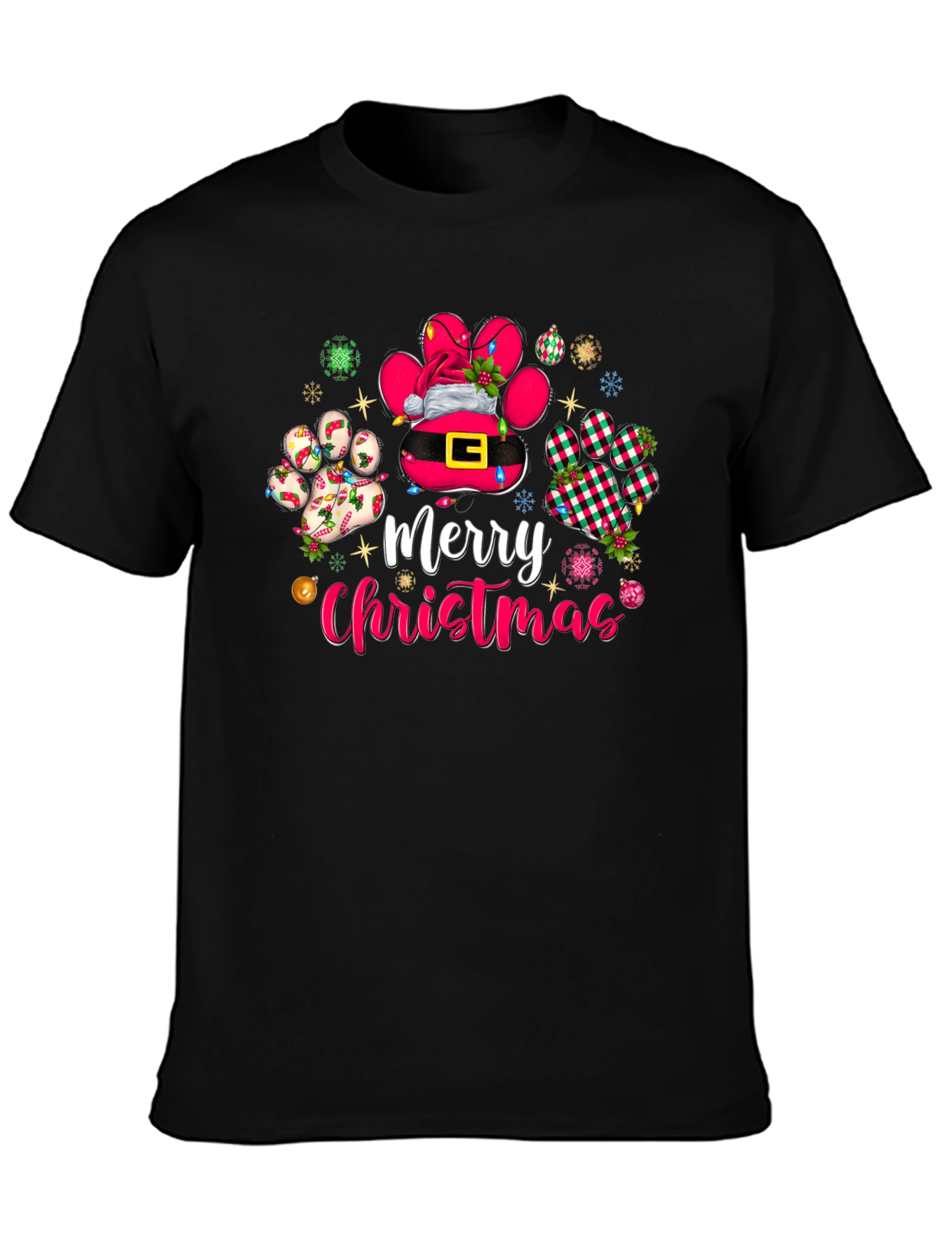 Merry Christmas Dog Paw Print T-Shirt