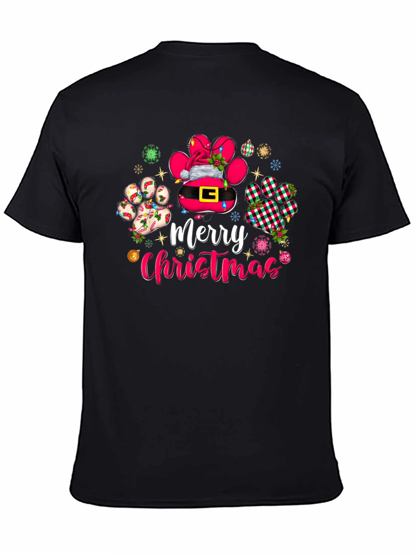 Merry Christmas Dog Paw Print T-Shirt