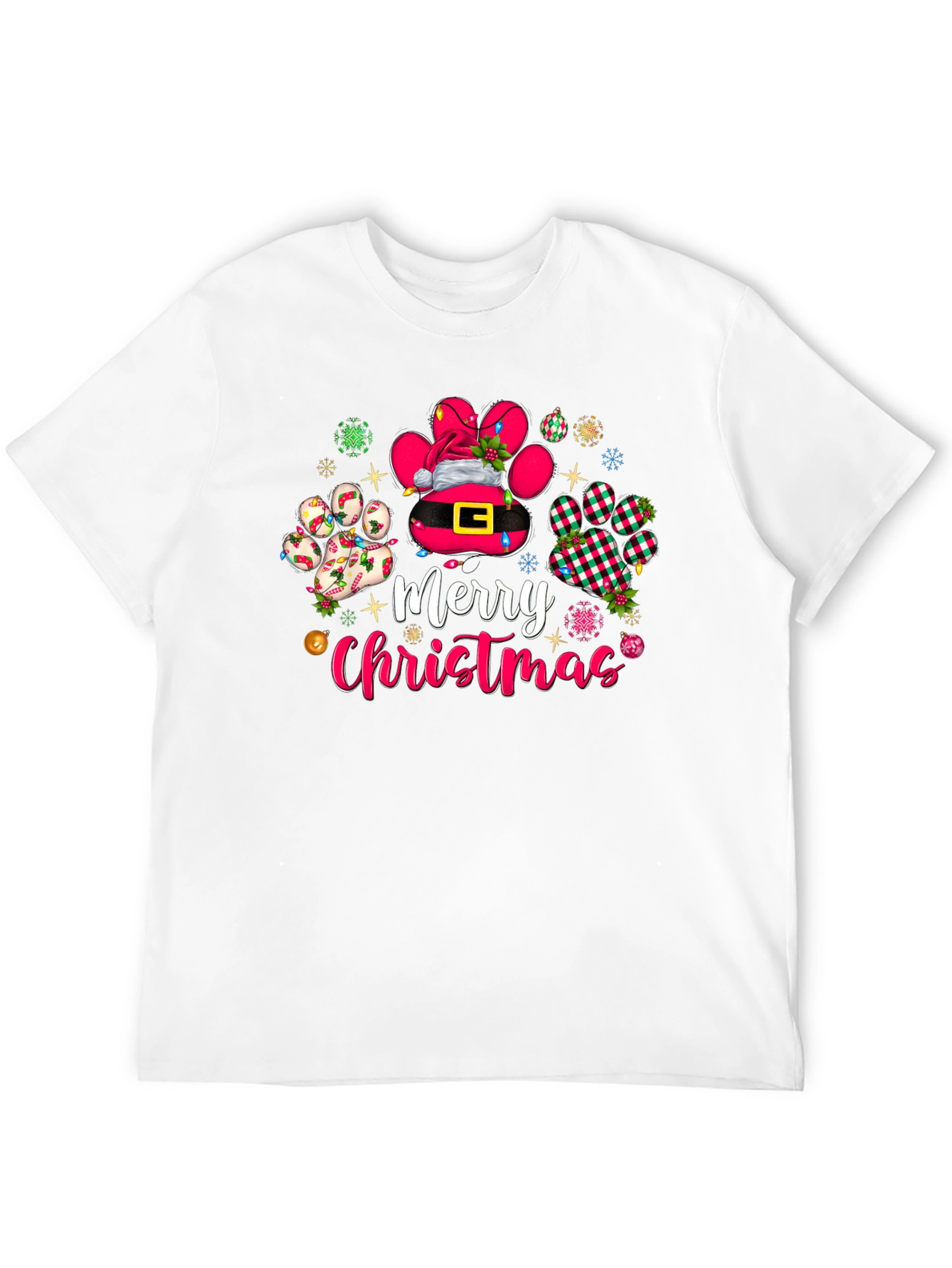 Merry Christmas Dog Paw Print T-Shirt