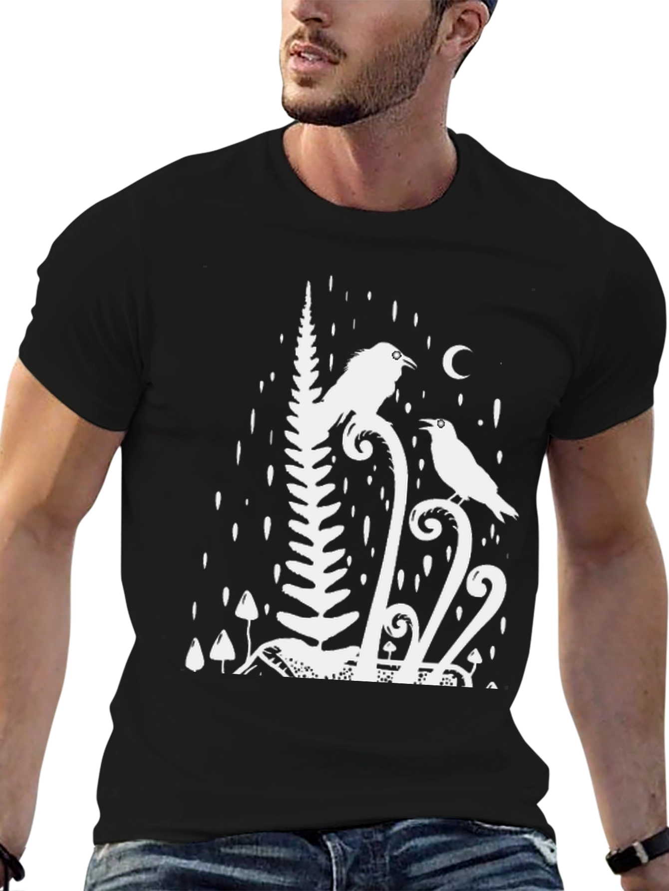 Raven & Moon Graphic Tee - Black Cotton T-Shirt