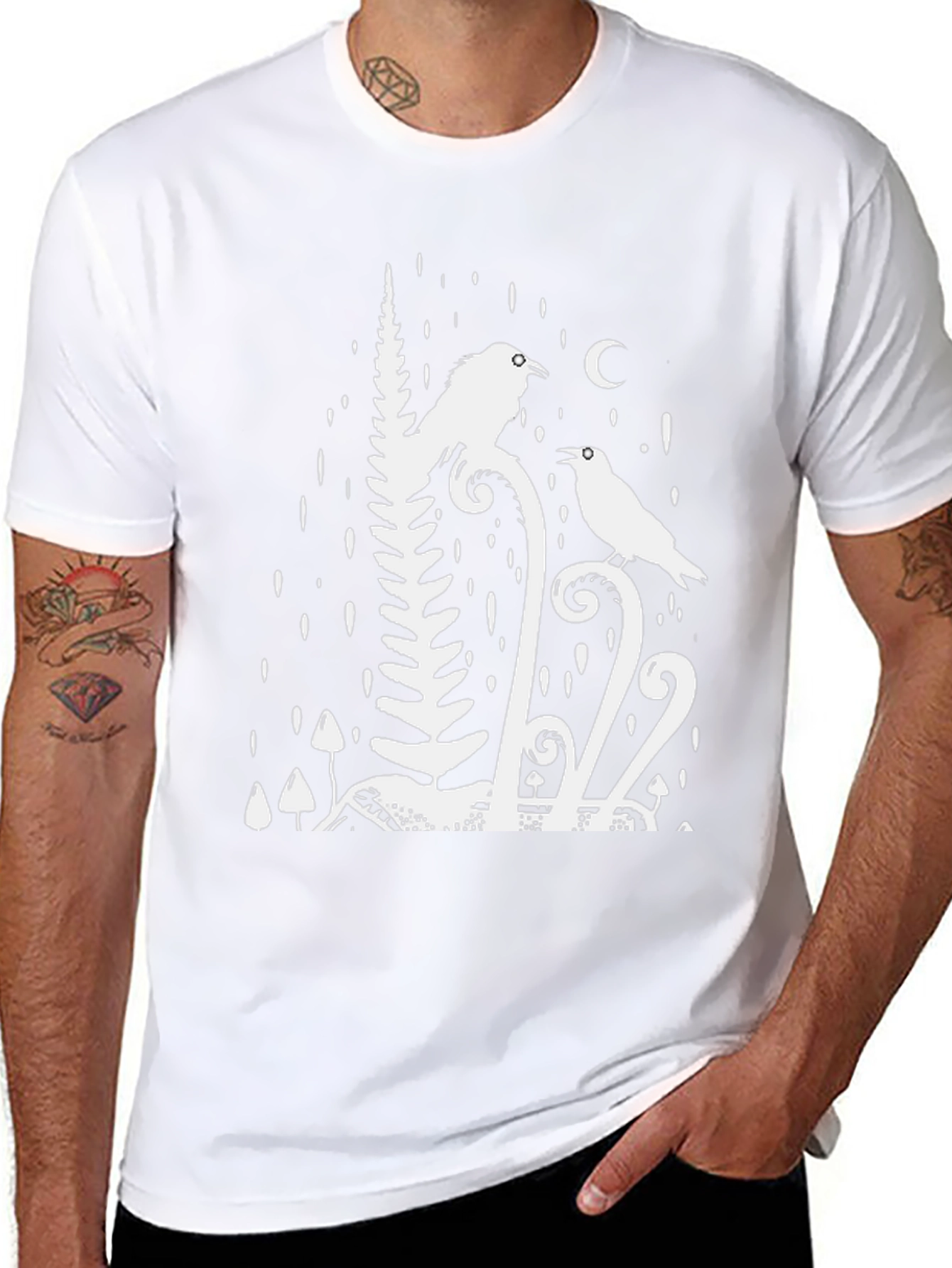 Raven & Moon Graphic Tee - Black Cotton T-Shirt