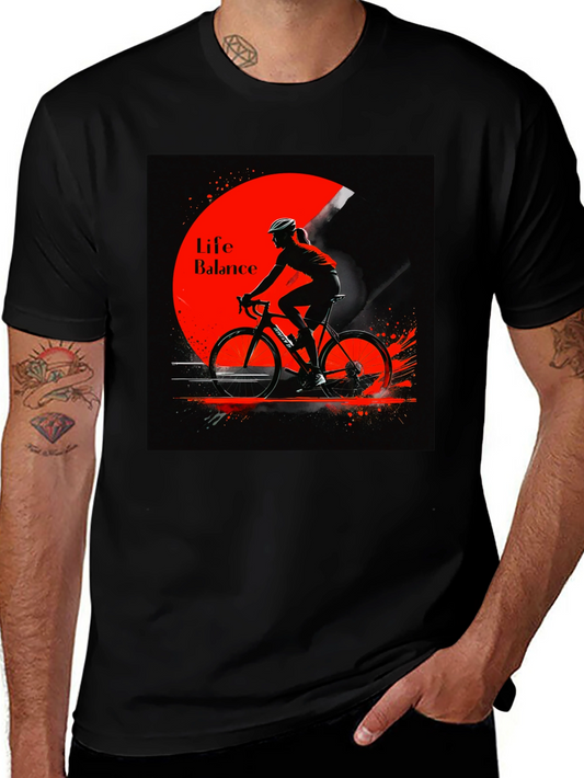 Life Balance Cyclist Graphic Black T-Shirt