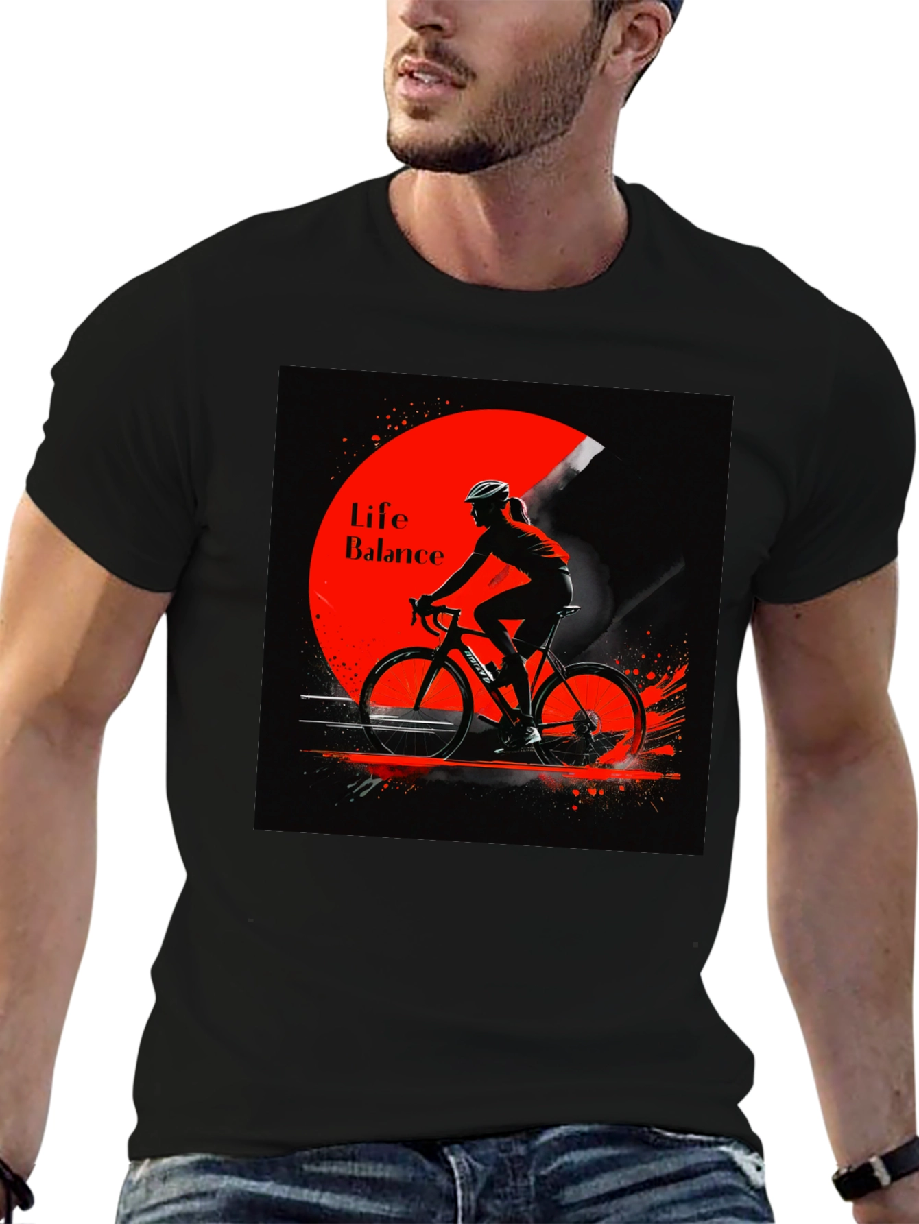 Life Balance Cyclist Graphic Black T-Shirt