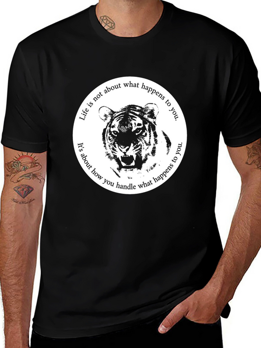 Tiger Graphic T-Shirt Life Quote - Black