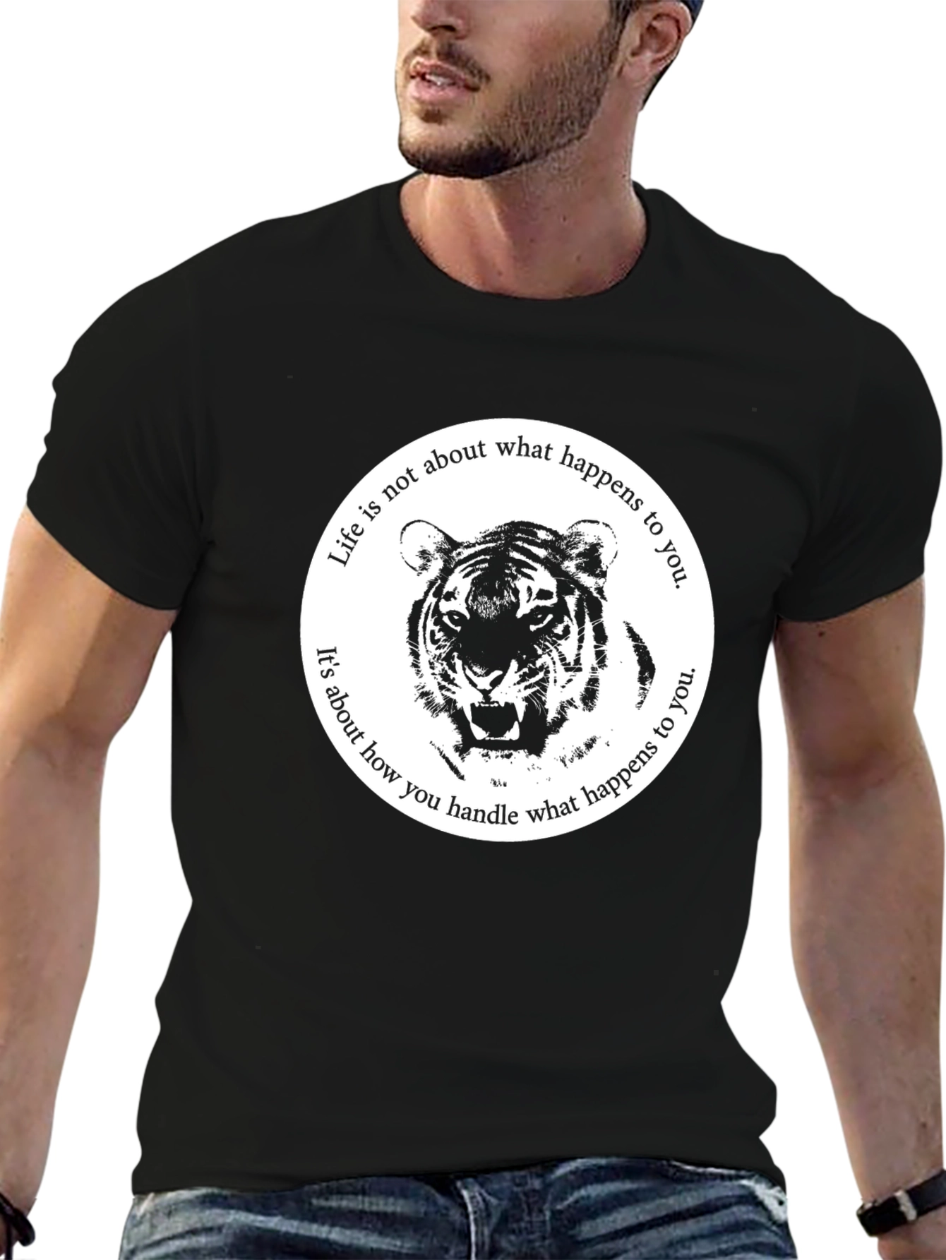Tiger Graphic T-Shirt Life Quote - Black