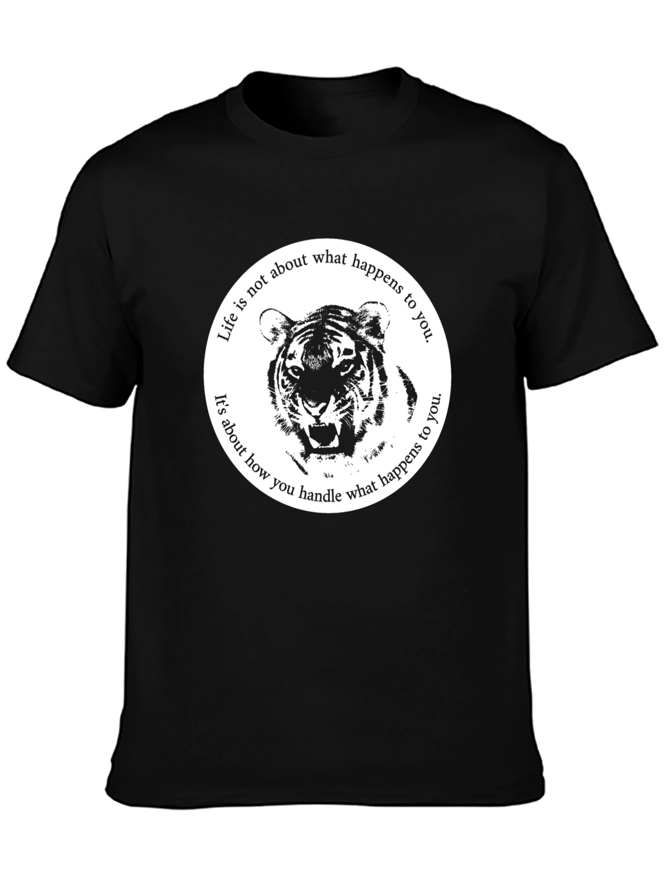 Tiger Graphic T-Shirt Life Quote - Black