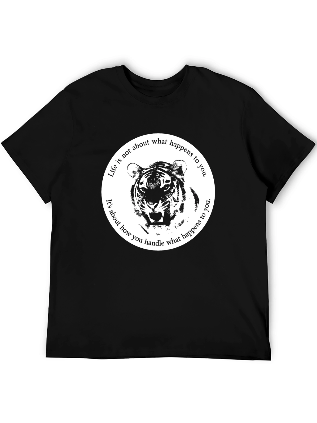 Tiger Graphic T-Shirt Life Quote - Black