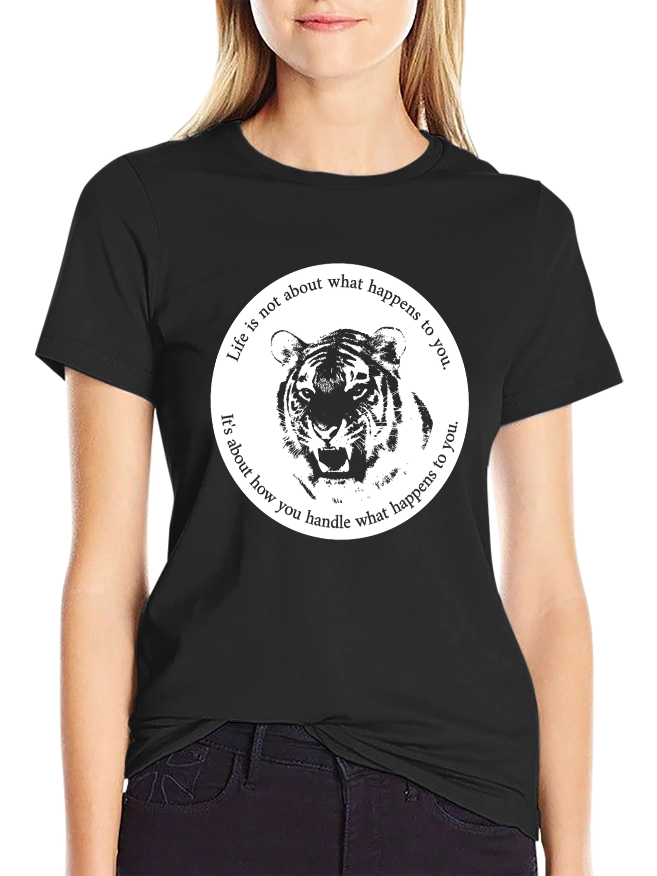 Tiger Graphic T-Shirt Life Quote - Black