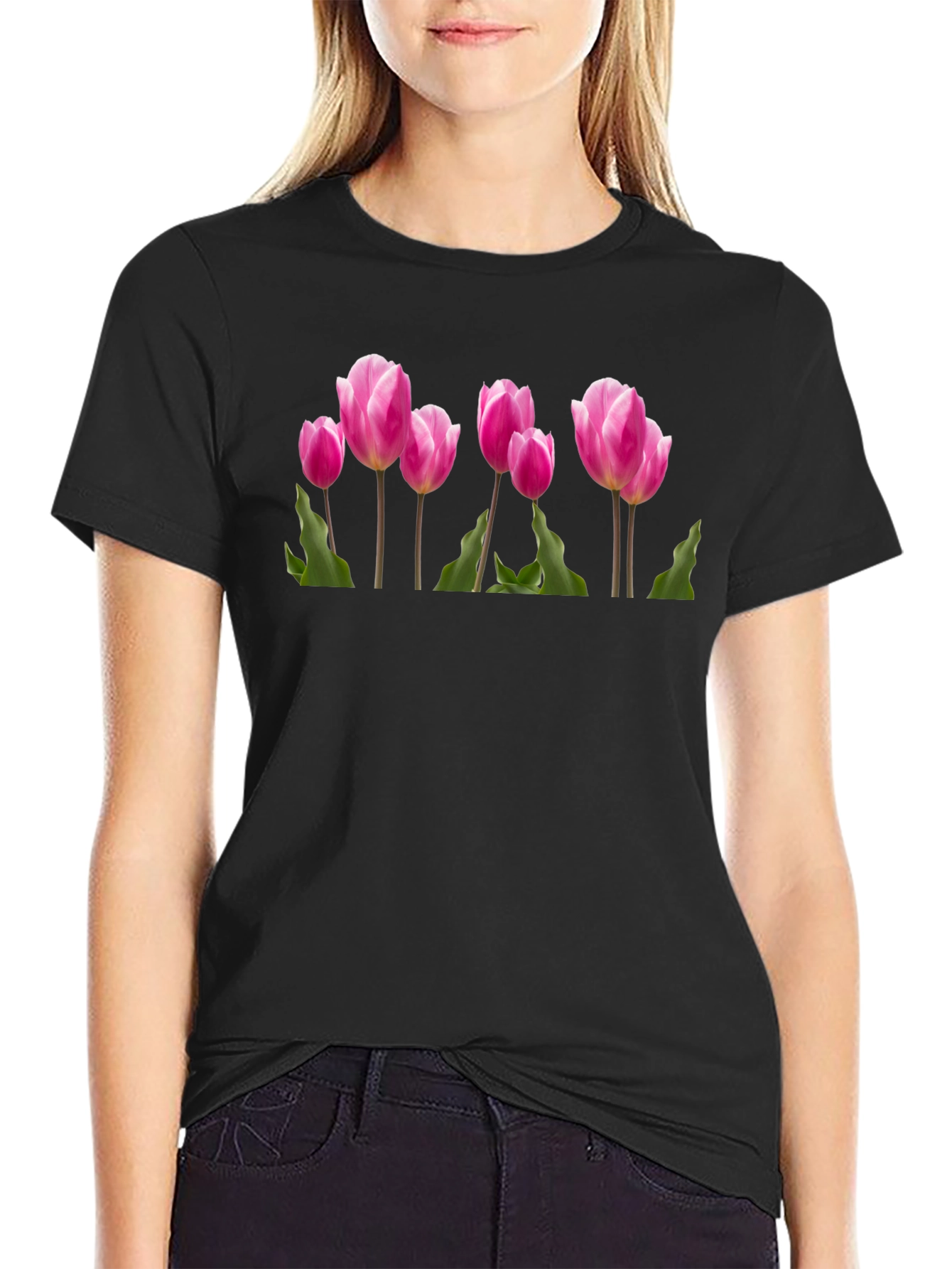 Tulip Graphic T-Shirt - Black Cotton Tee