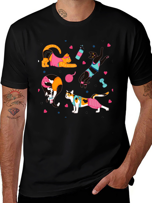 Funny Cats Workout T-Shirt Gym Fitness Tee