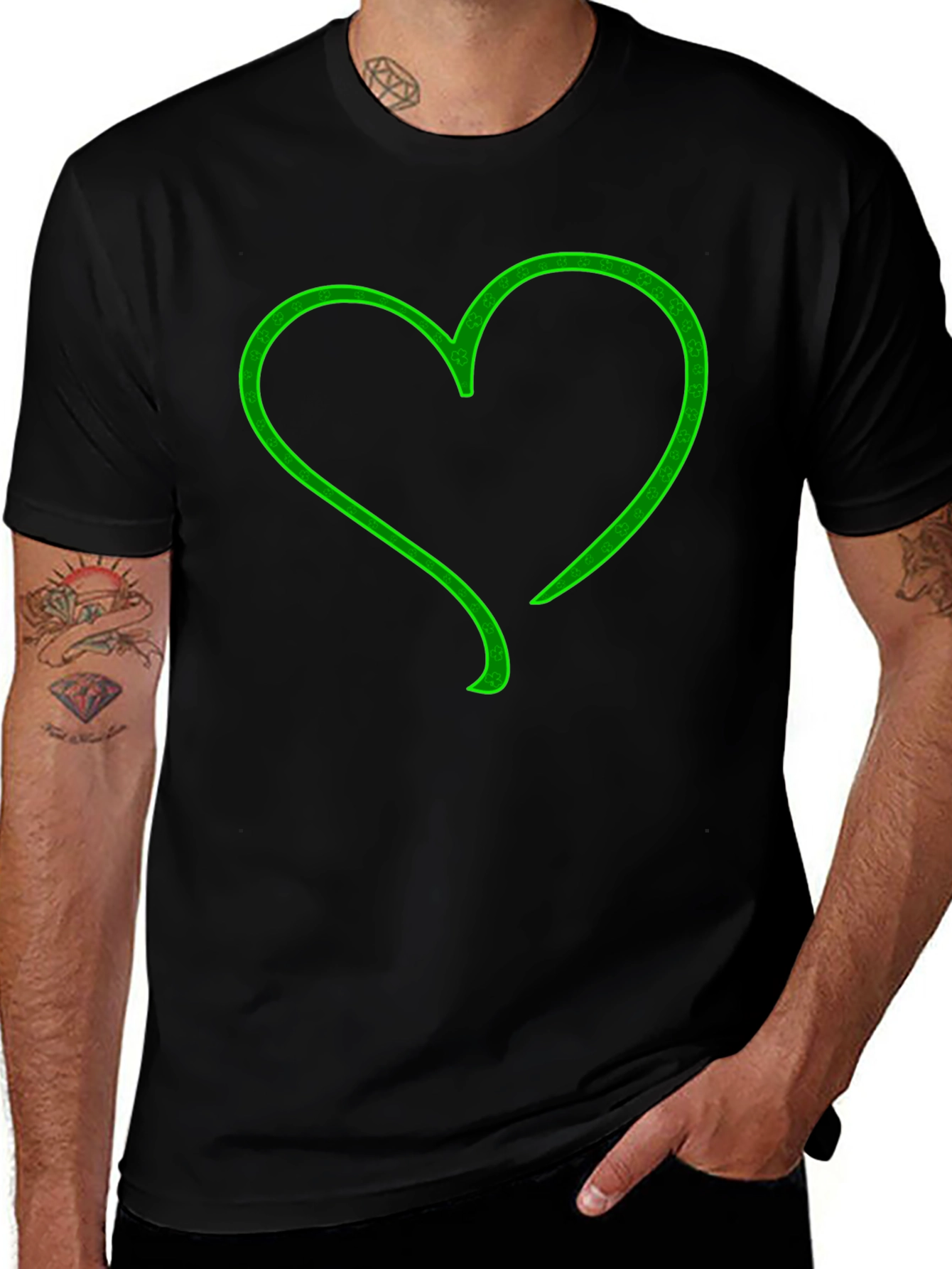 Green Heart Graphic Black T-Shirt