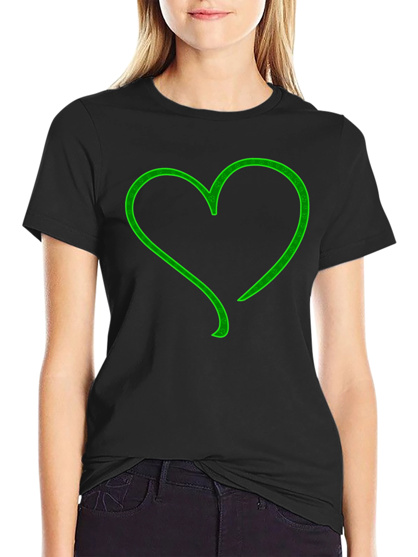 Green Heart Graphic Black T-Shirt