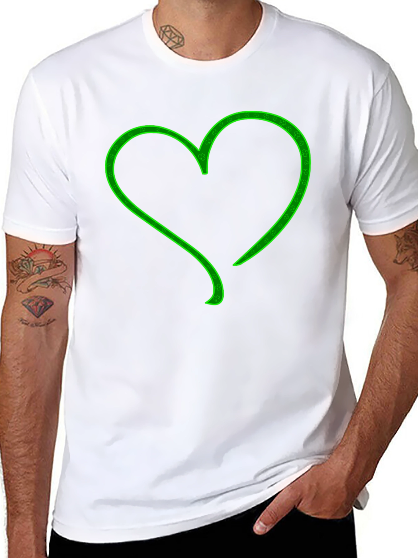 Green Heart Graphic Black T-Shirt