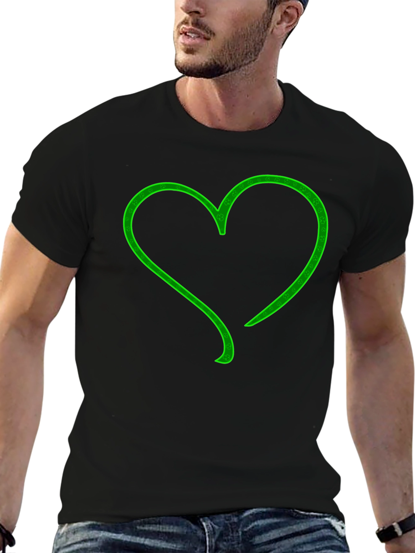 Green Heart Graphic Black T-Shirt