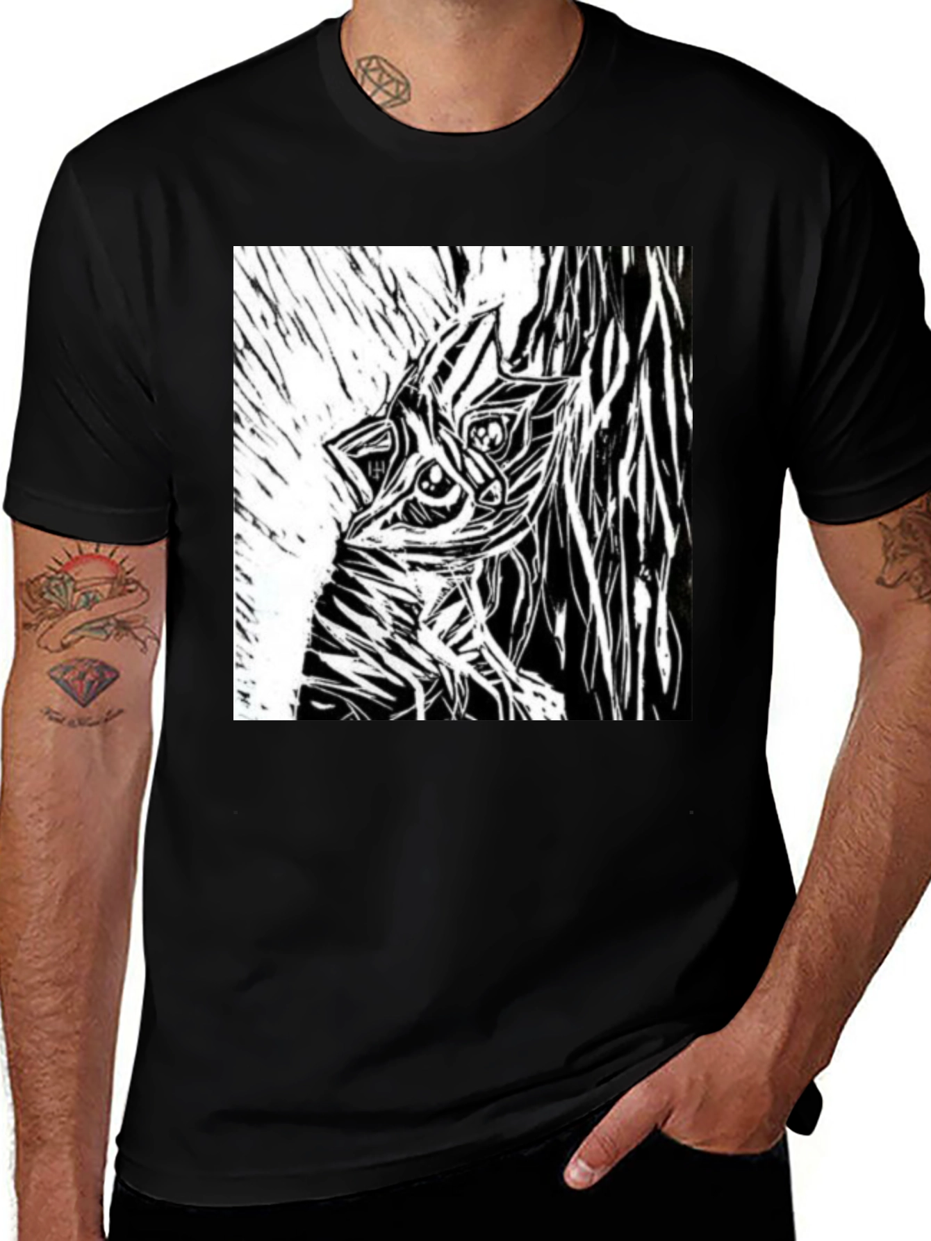 Abstract Creature Graphic Black T-Shirt
