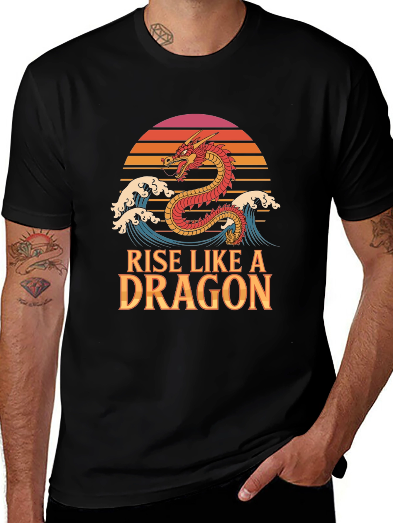 Rise Like a Dragon T-Shirt Retro Sunset Graphic Tee