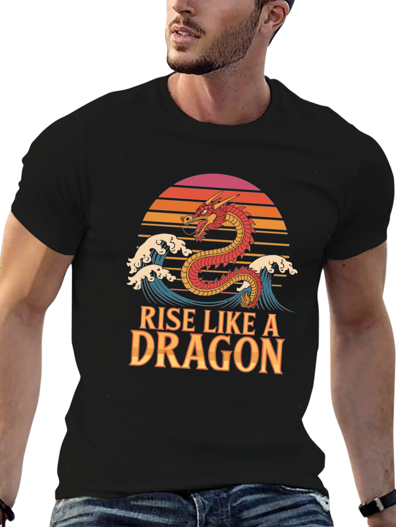 Rise Like a Dragon T-Shirt Retro Sunset Graphic Tee