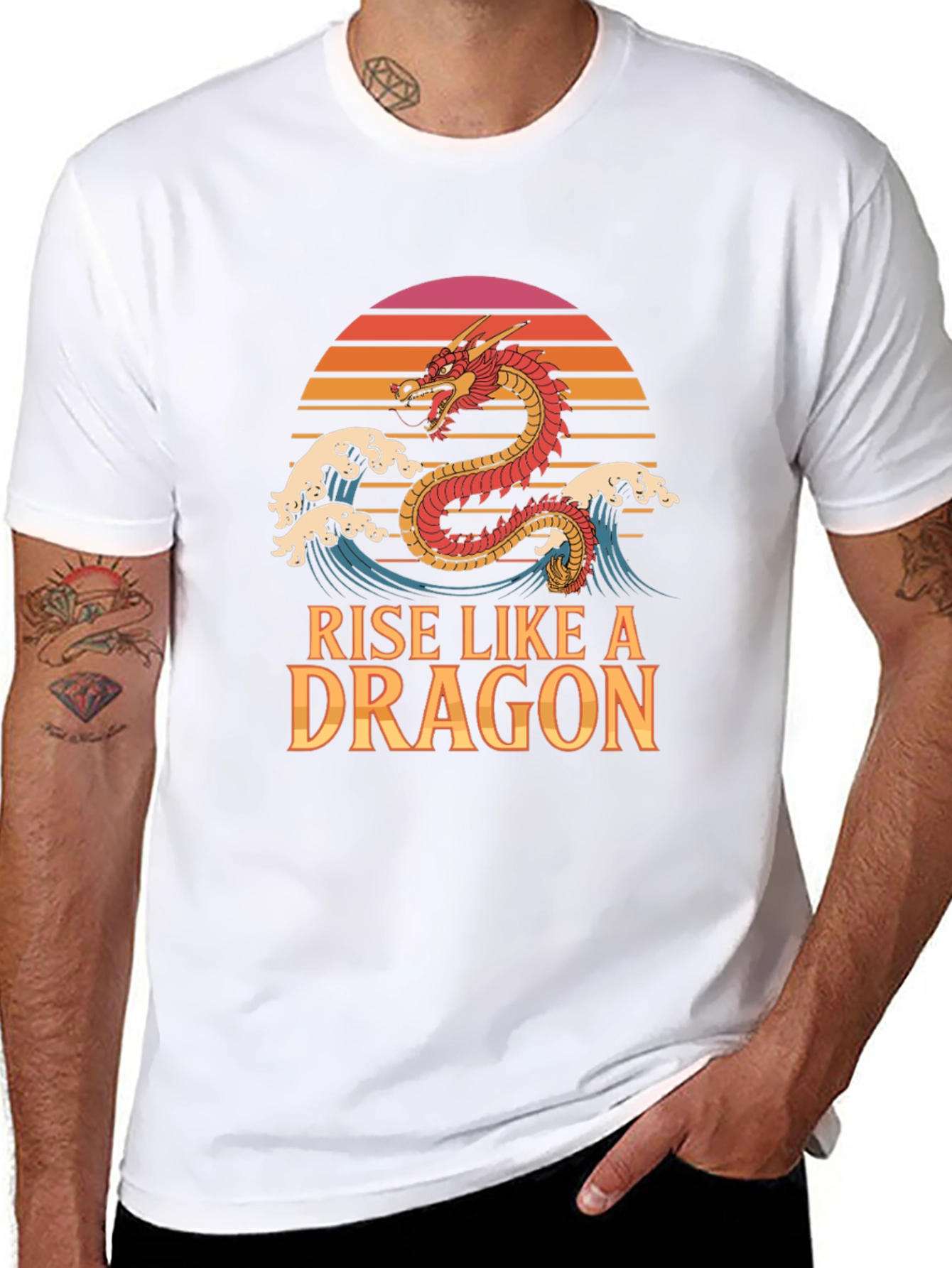 Rise Like a Dragon T-Shirt Retro Sunset Graphic Tee