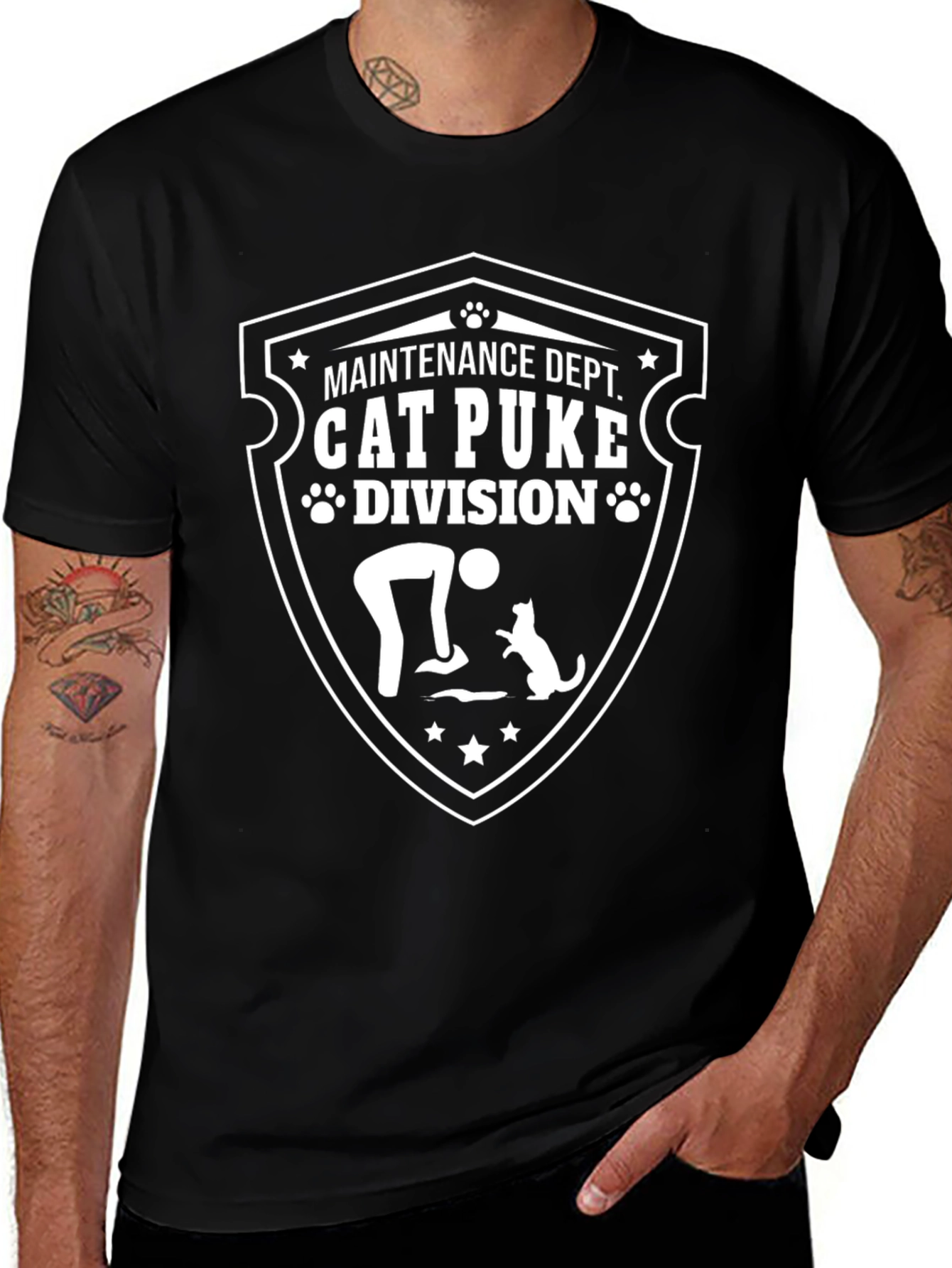 Cat Puke Division T-Shirt - Maintenance Dept Funny Tee